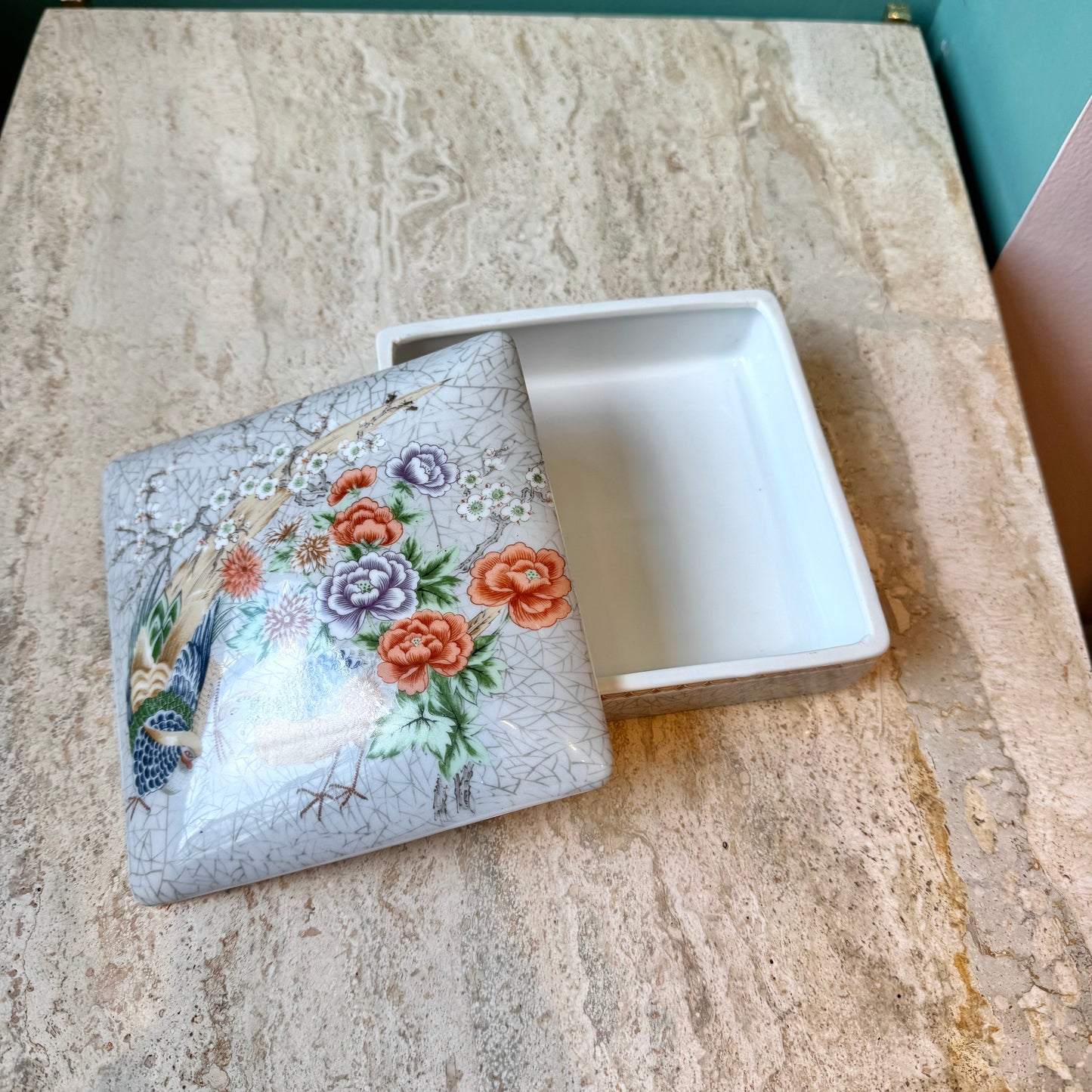 Vintage Porcelain Square Trinket Box by Shafford