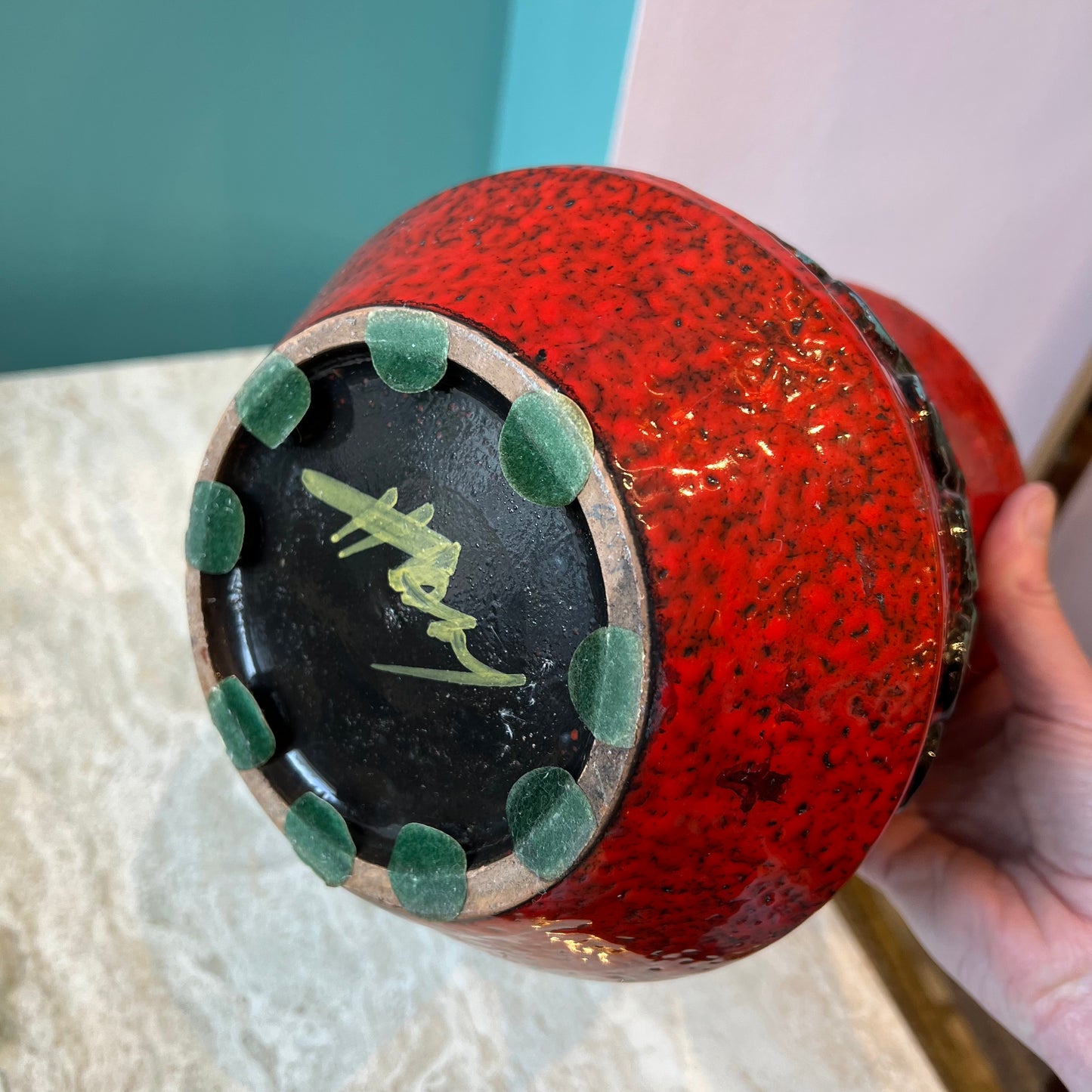 Vintage Italian Red Black and Blue Art Pottery Vase