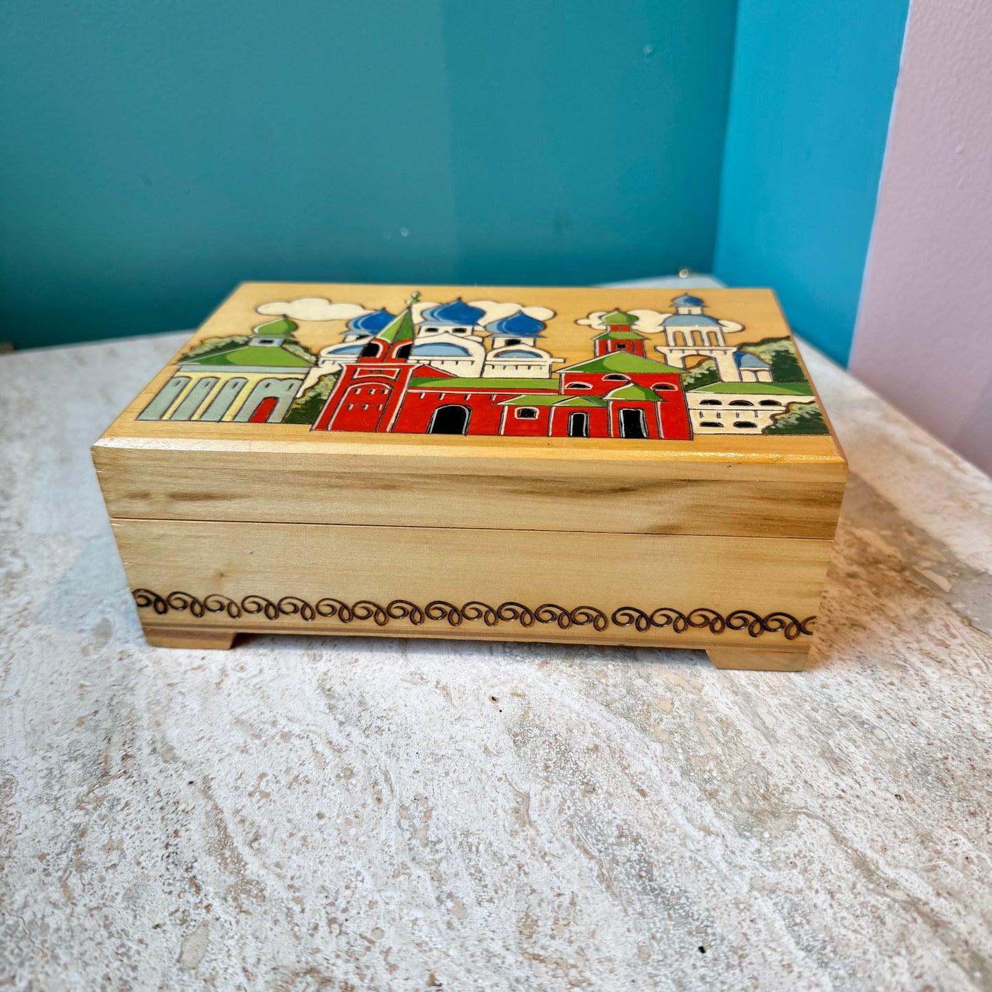 Vintage Hand Painted Russian Wooden Trinket Box