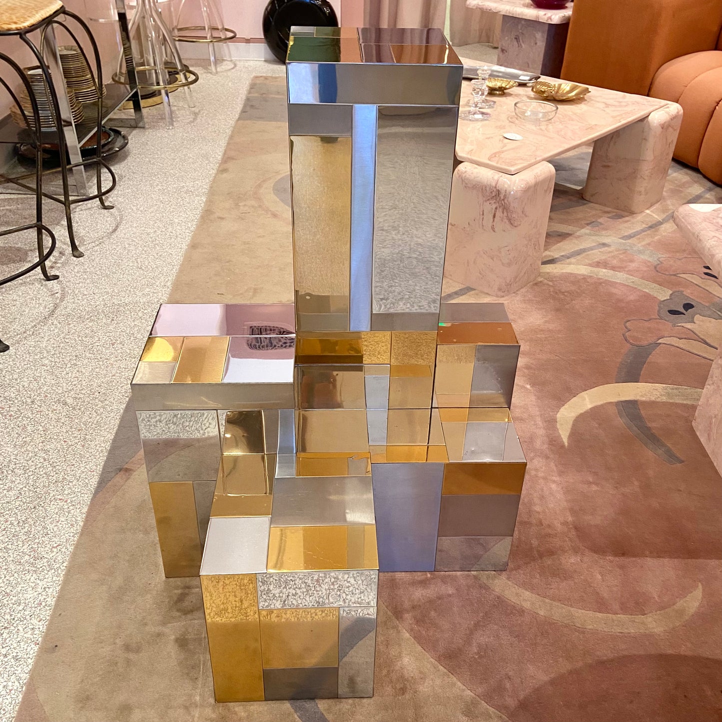 *ON HOLD. Vintage Paul Evans Style Mixed Metal 'Cityscape' Stepped Pedestal