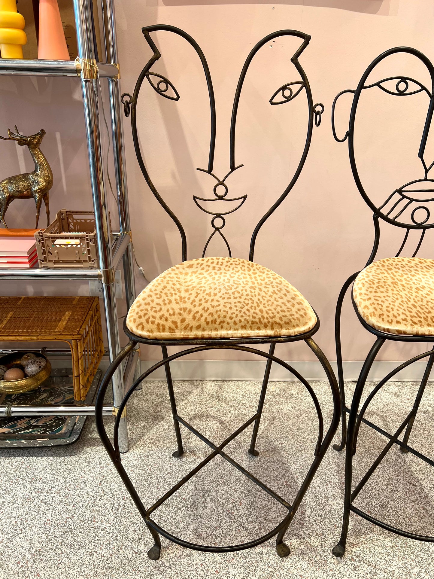 Vintage Set of 3 John Risley Style Figurative Face Bar Chairs