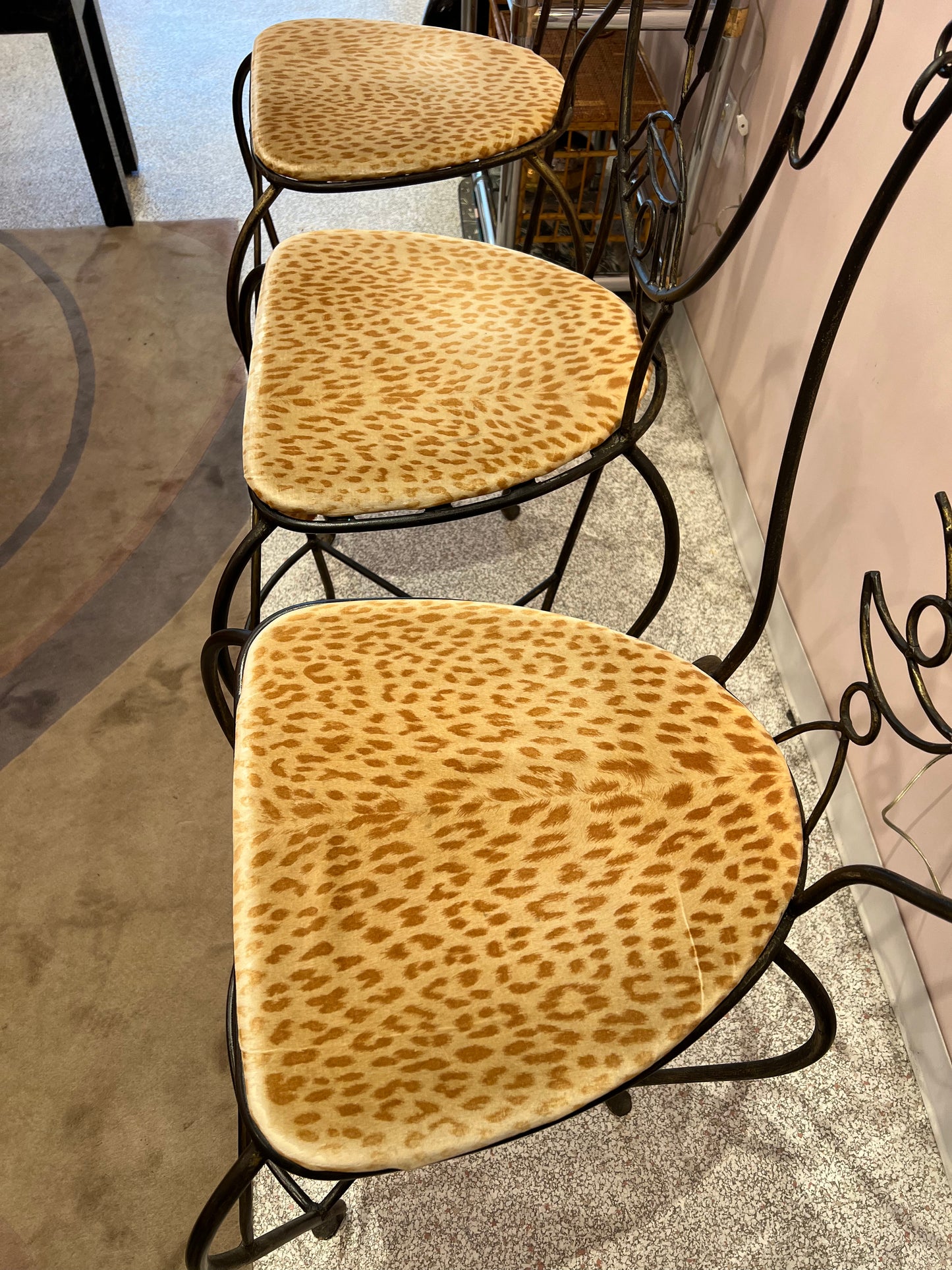 Vintage Set of 3 John Risley Style Figurative Face Bar Chairs