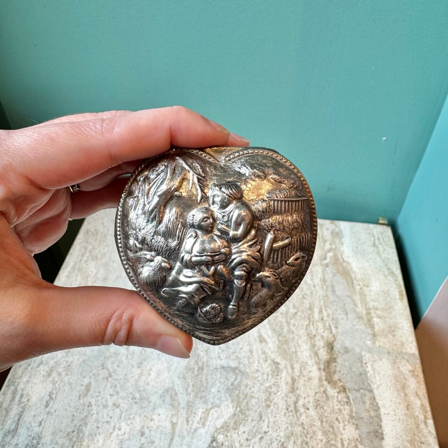 Vintage Silver Plated Heart Shaped Trinket Box