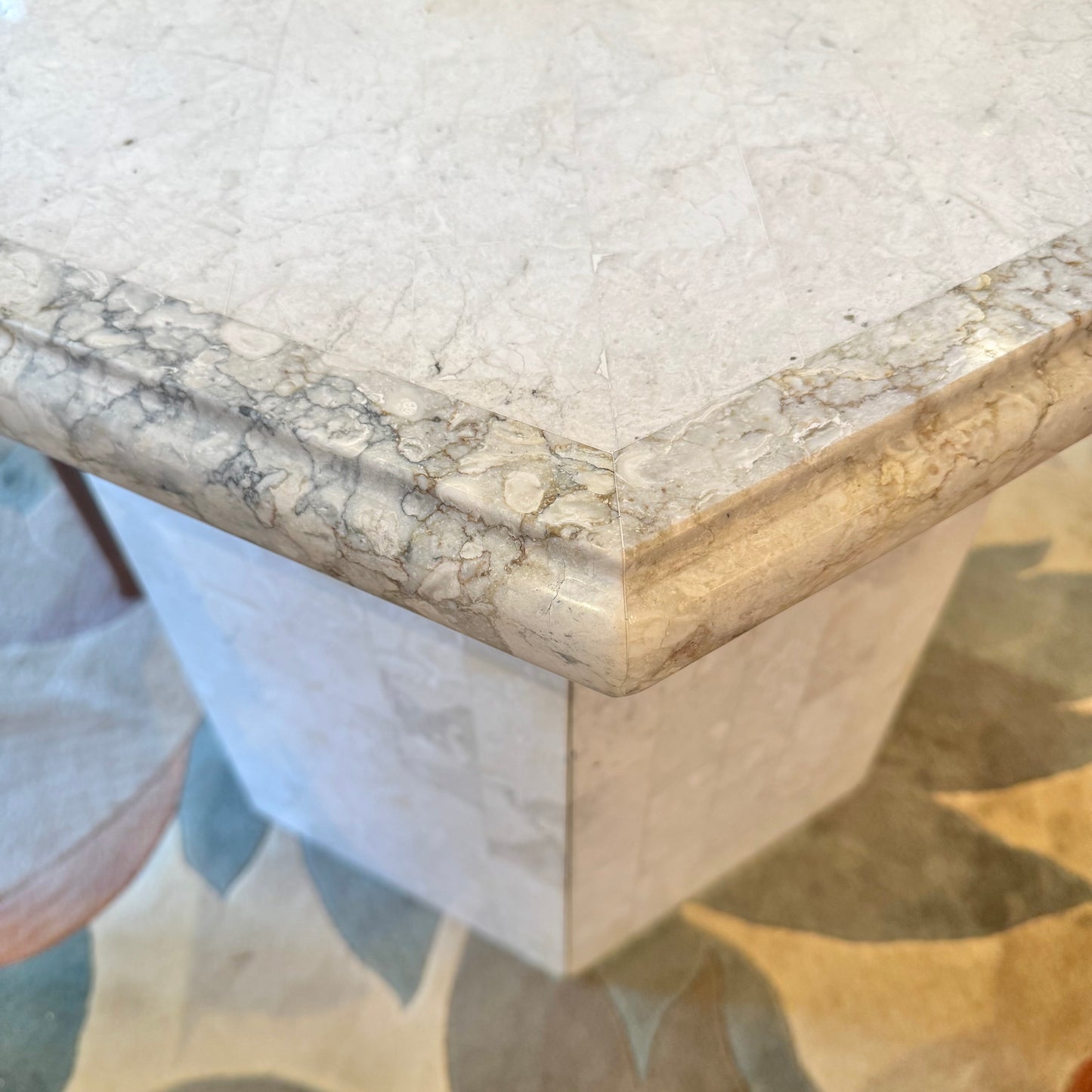 Vintage Hexagonal Tessellated White Marble Side Table