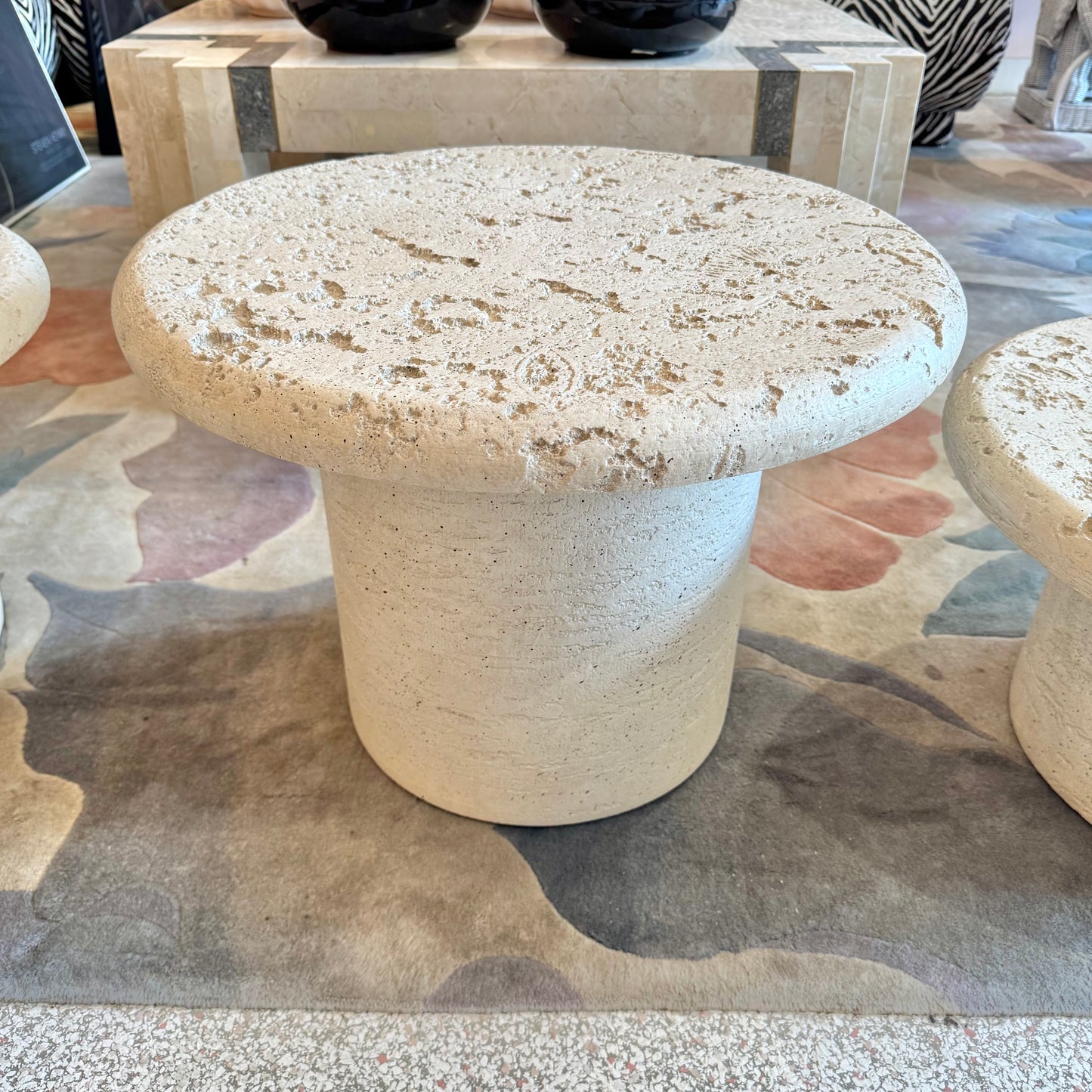 Set of 3 Vintage Faux Travertine Nesting Mushroom Tables
