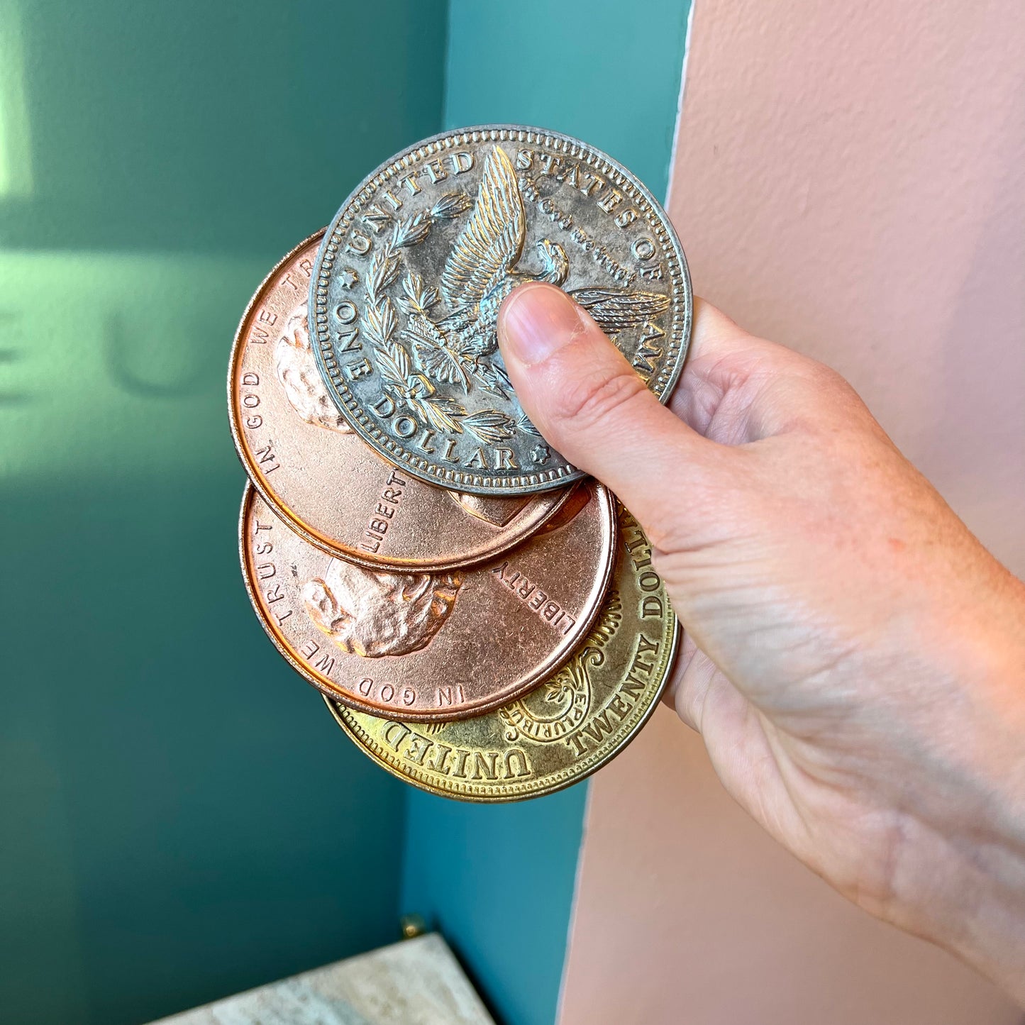 Set of Four Vintage Oversized Novelty Coins