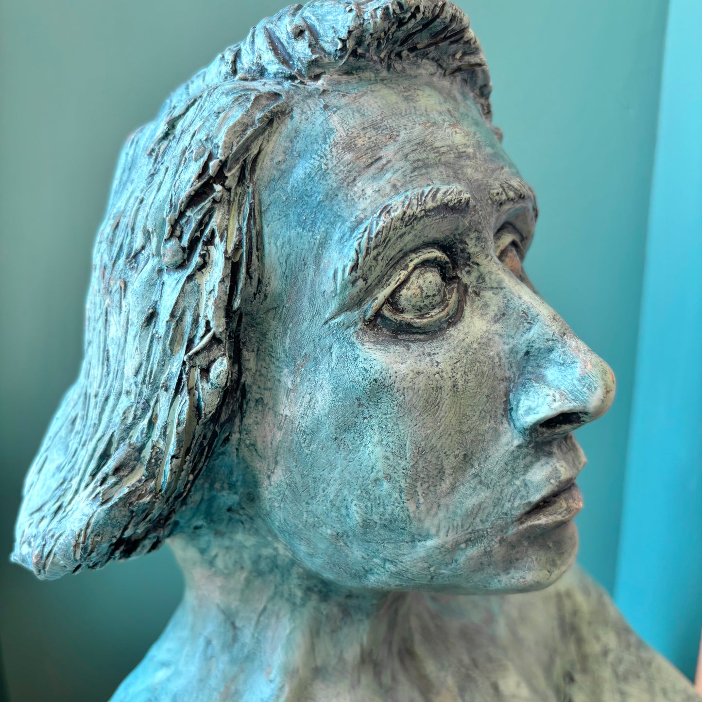 Vintage Painted Terracotta Woman Bust Sculpture