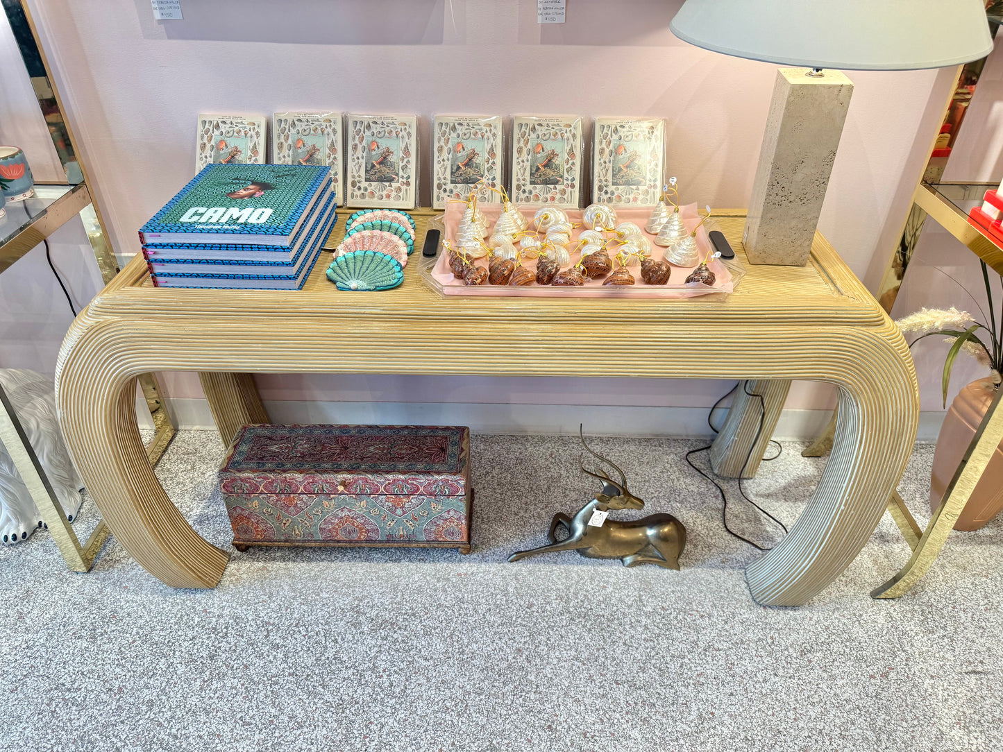 Vintage Curve Legged Pencil Reed Style Console Table