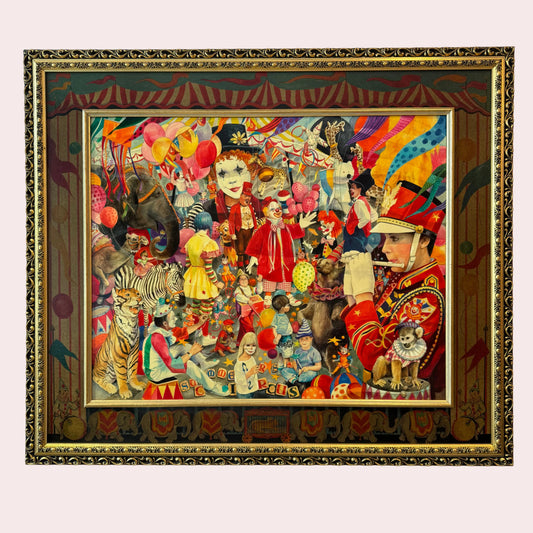 Vintage Original Framed "The Summer Circus" 1988 Acrylic on Board Painting by Phyllis Londraville