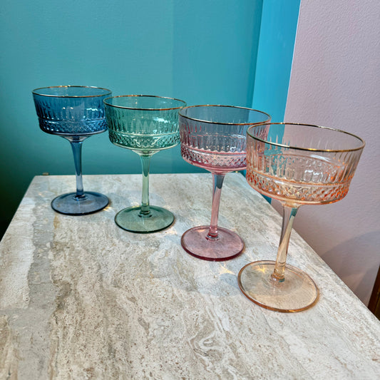 Set of 4 Pastel Crystal Coupe Glasses