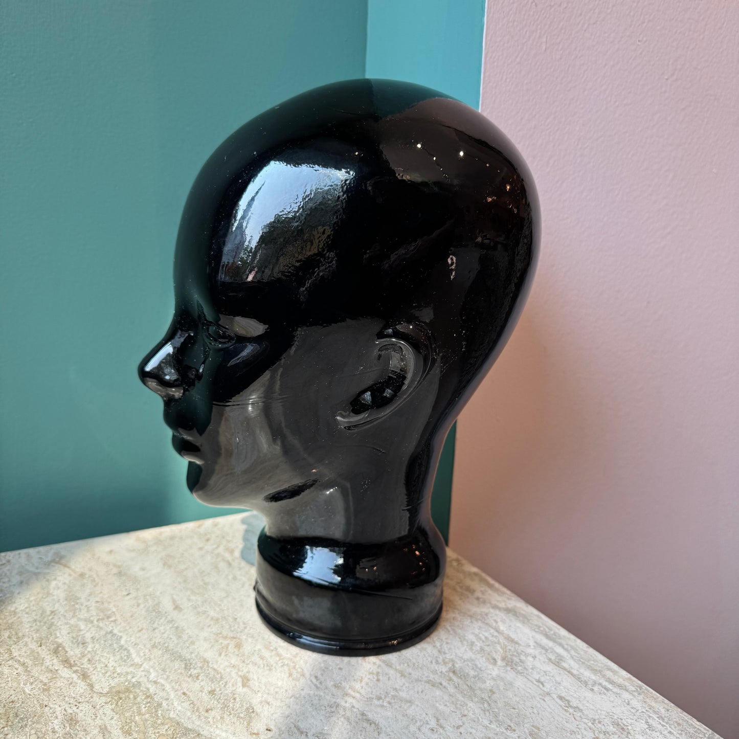 Vintage Black Glass Mannequin Head