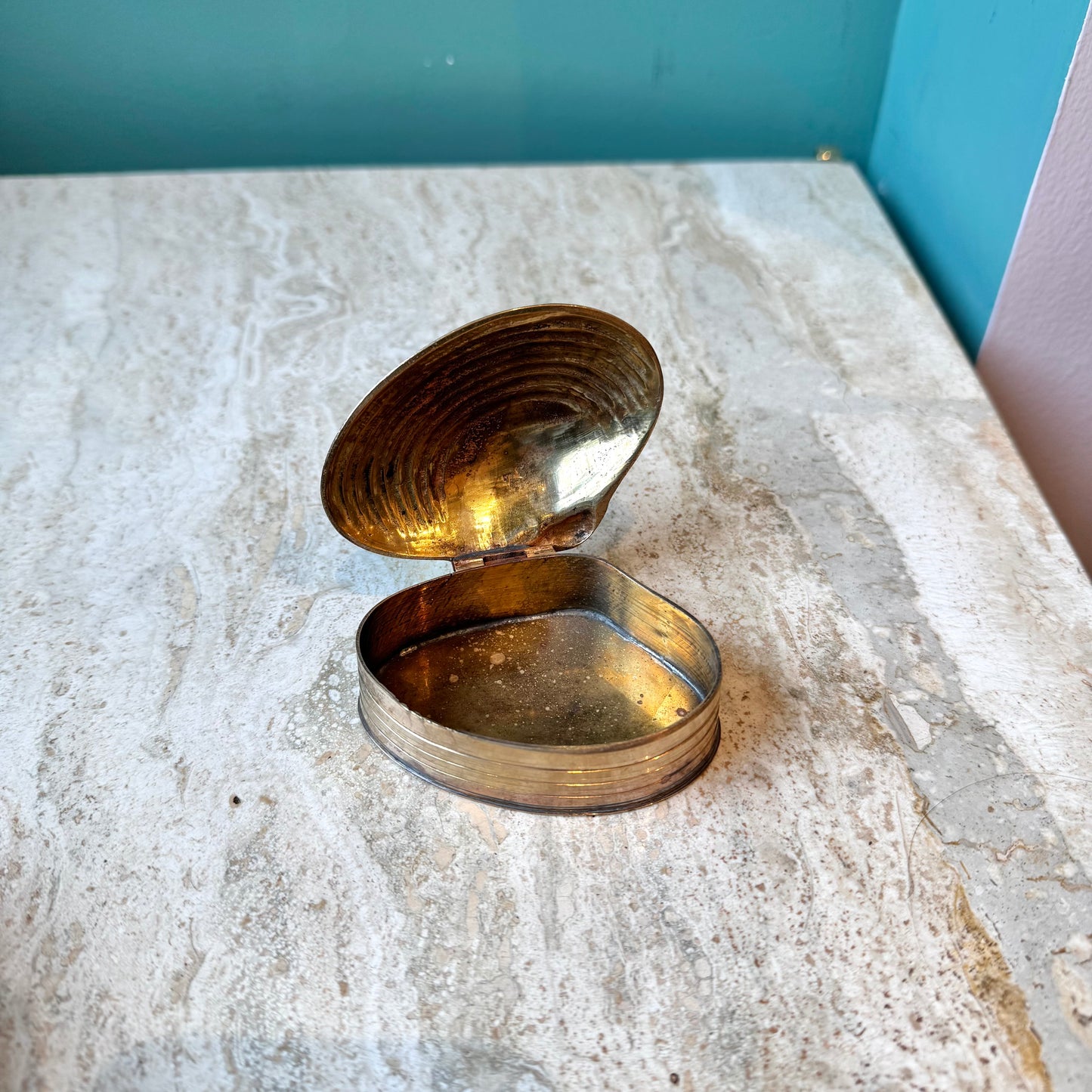 Vintage Brass Clam Shell Trinket Box 3"