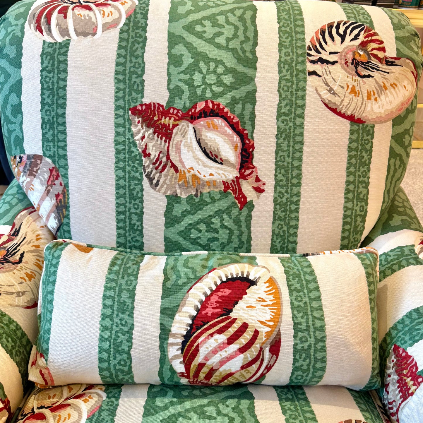 Vintage Green Stripe Shell Upholstered Armchair/item