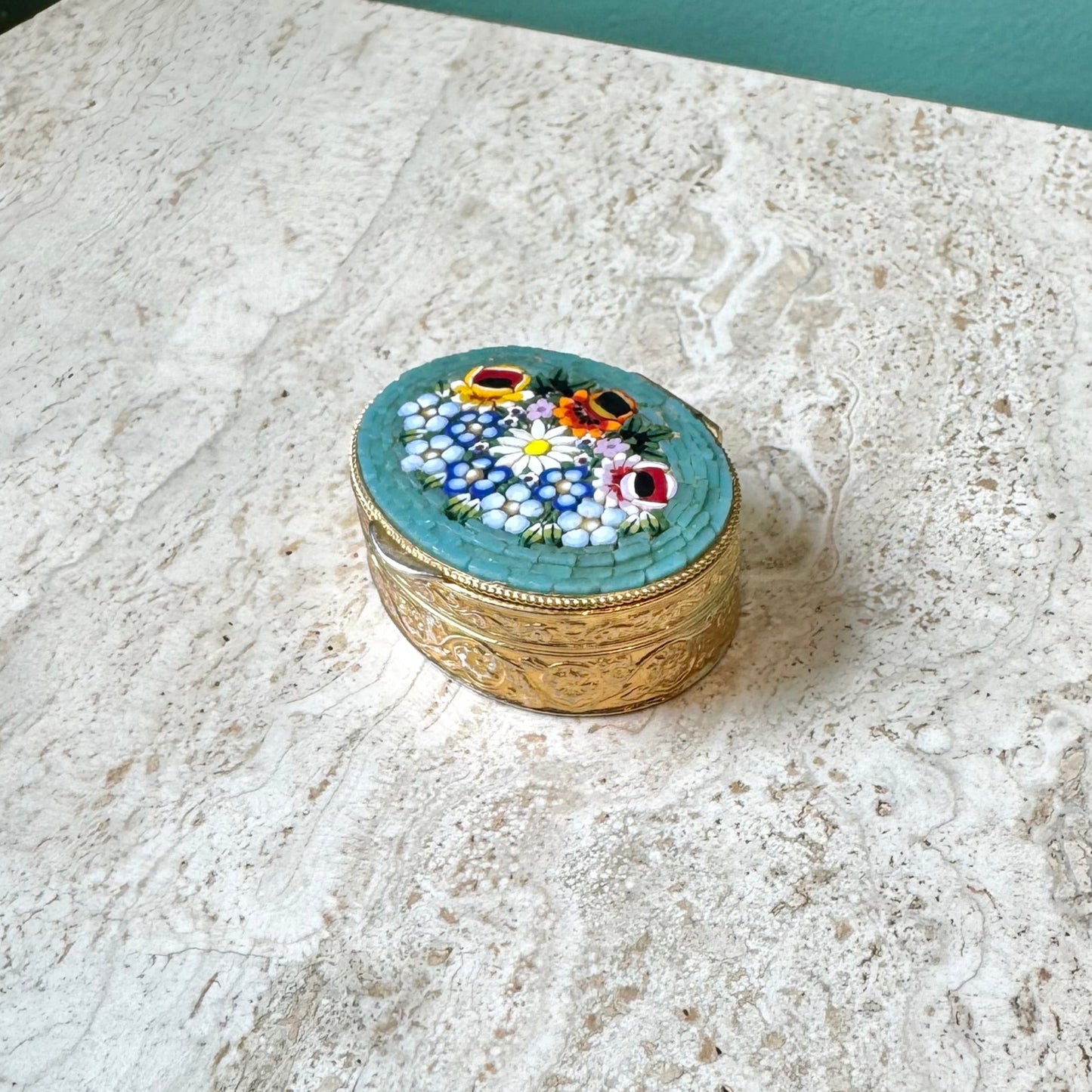 Vintage Italian Micro Mosaic Oval Pill Box