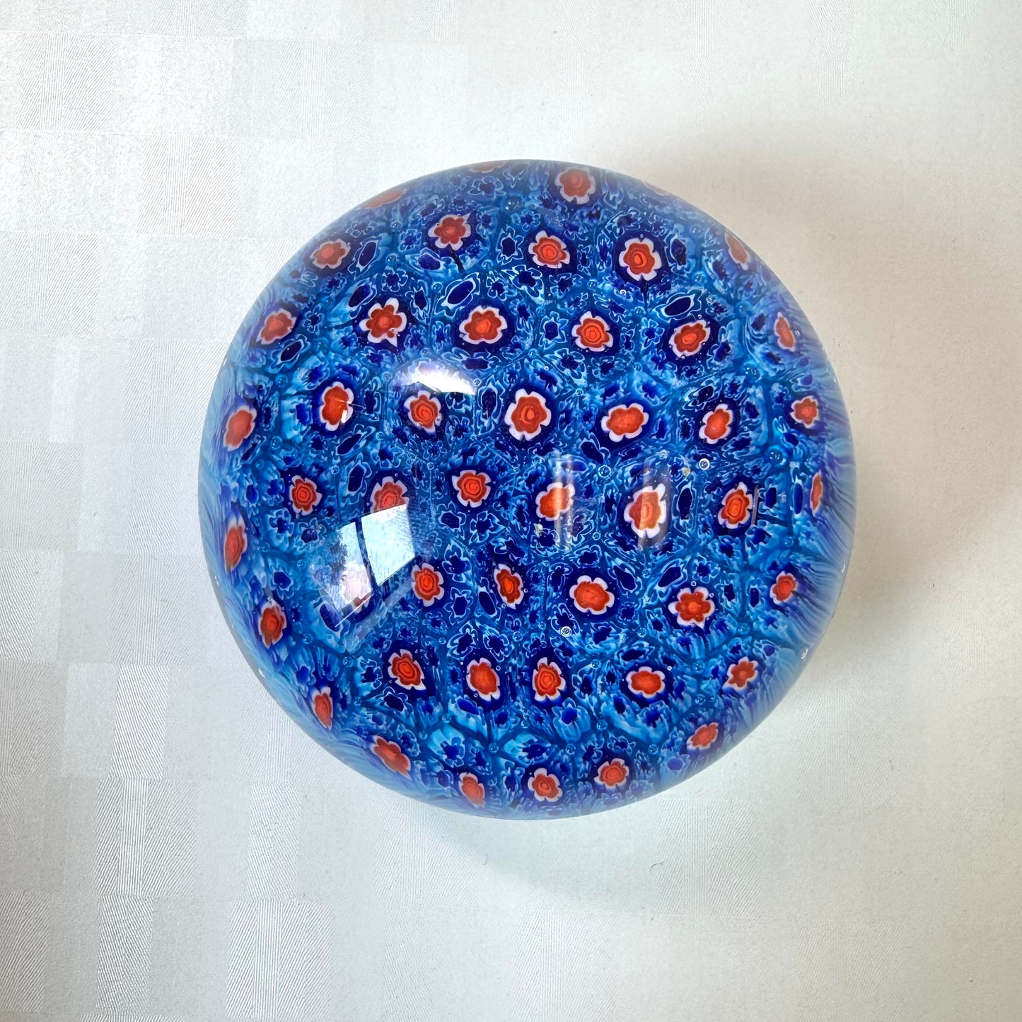 Vintage Blue and Red Millefiori Paperweight