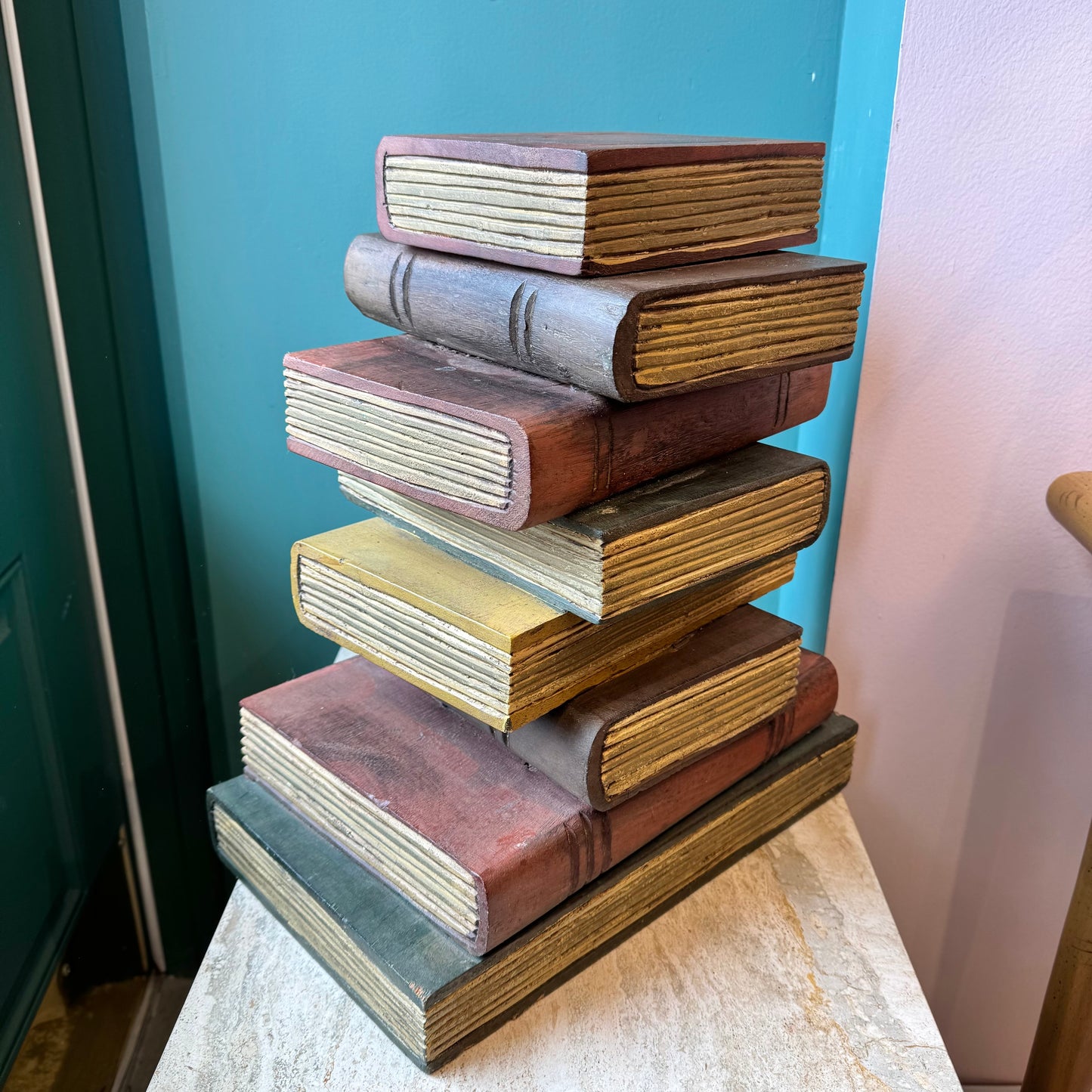 Vintage Maitland Smith Style Wooden Stacked Books Side Table