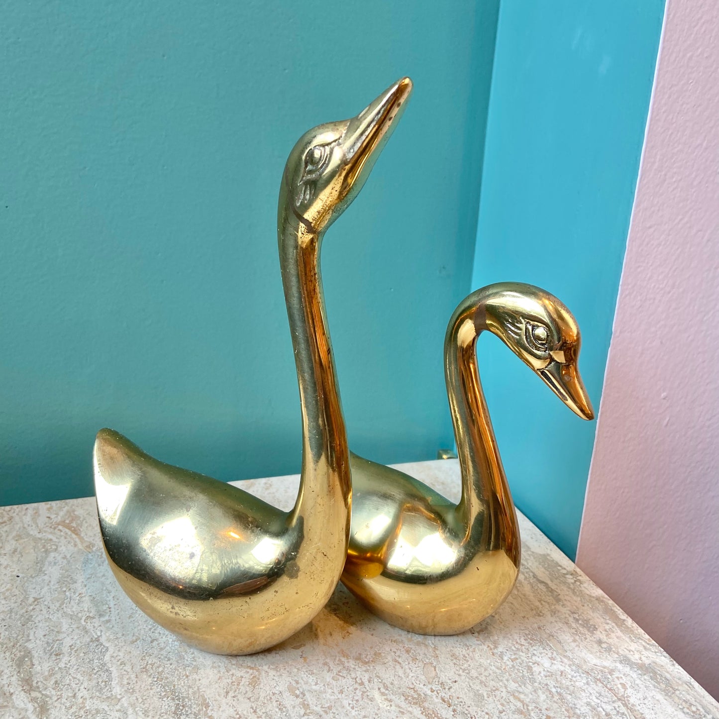 Pair of Vintage Brass Swan Statues