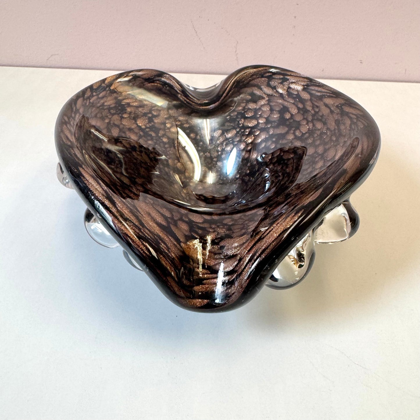 Vintage Black and Metallic Copper Murano Glass Bowl