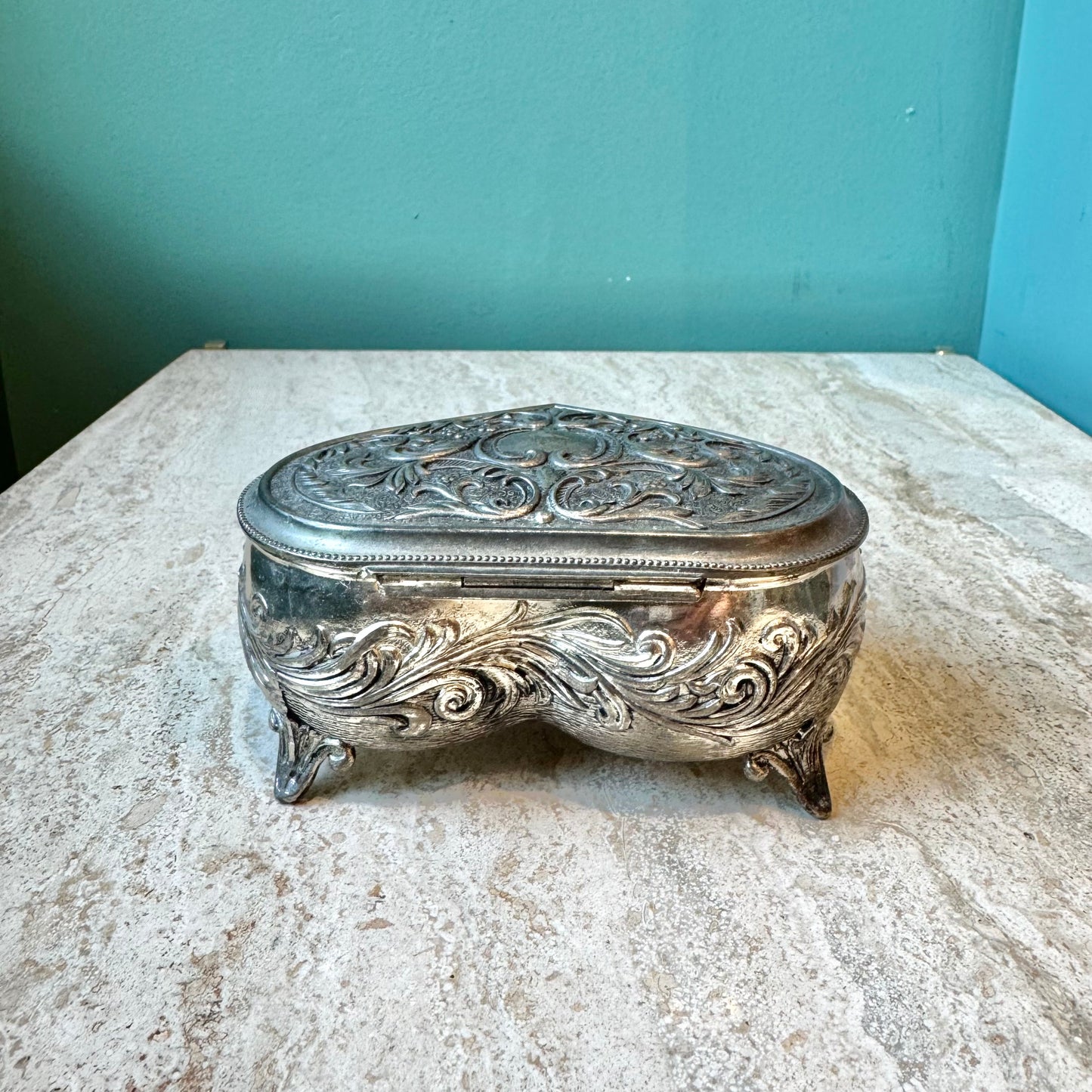 Vintage Silver Plated Footed Jewelry Box