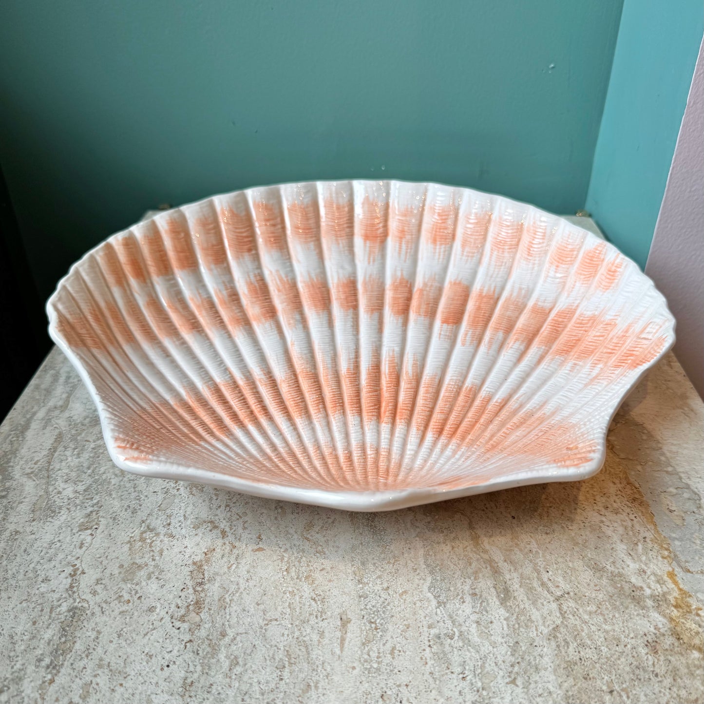 Vintage Large Hand Painted Clam Shell Platter by Cardinal Inc.