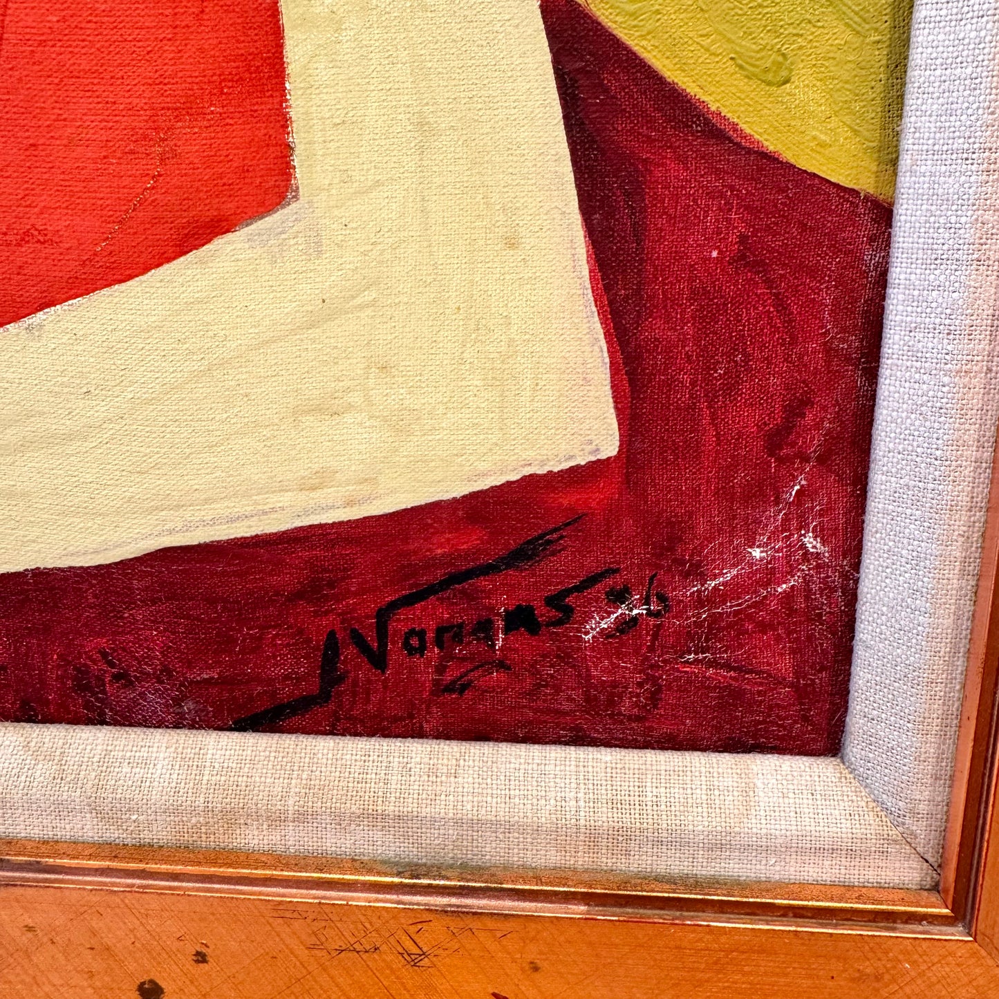 Vintage Signed Original Cubist Oil Painting by Vargas