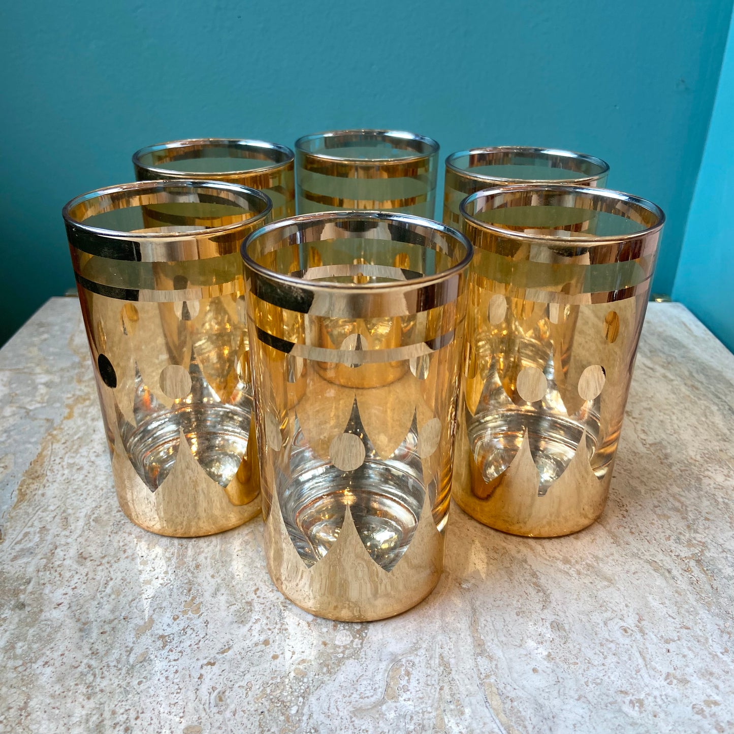 Set of 6 Vintage Gold Plated Glasses