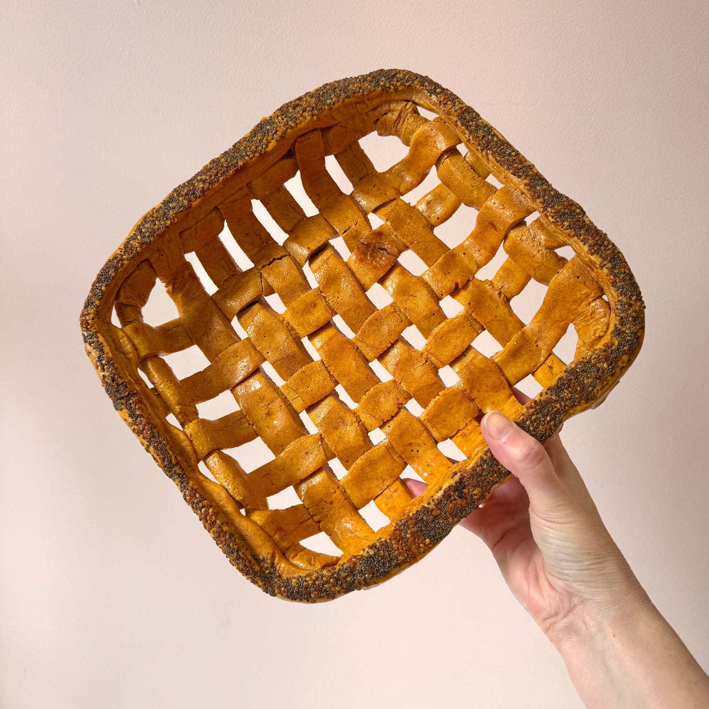 Vintage Poppyseed Salt Dough Woven Bread Bowl