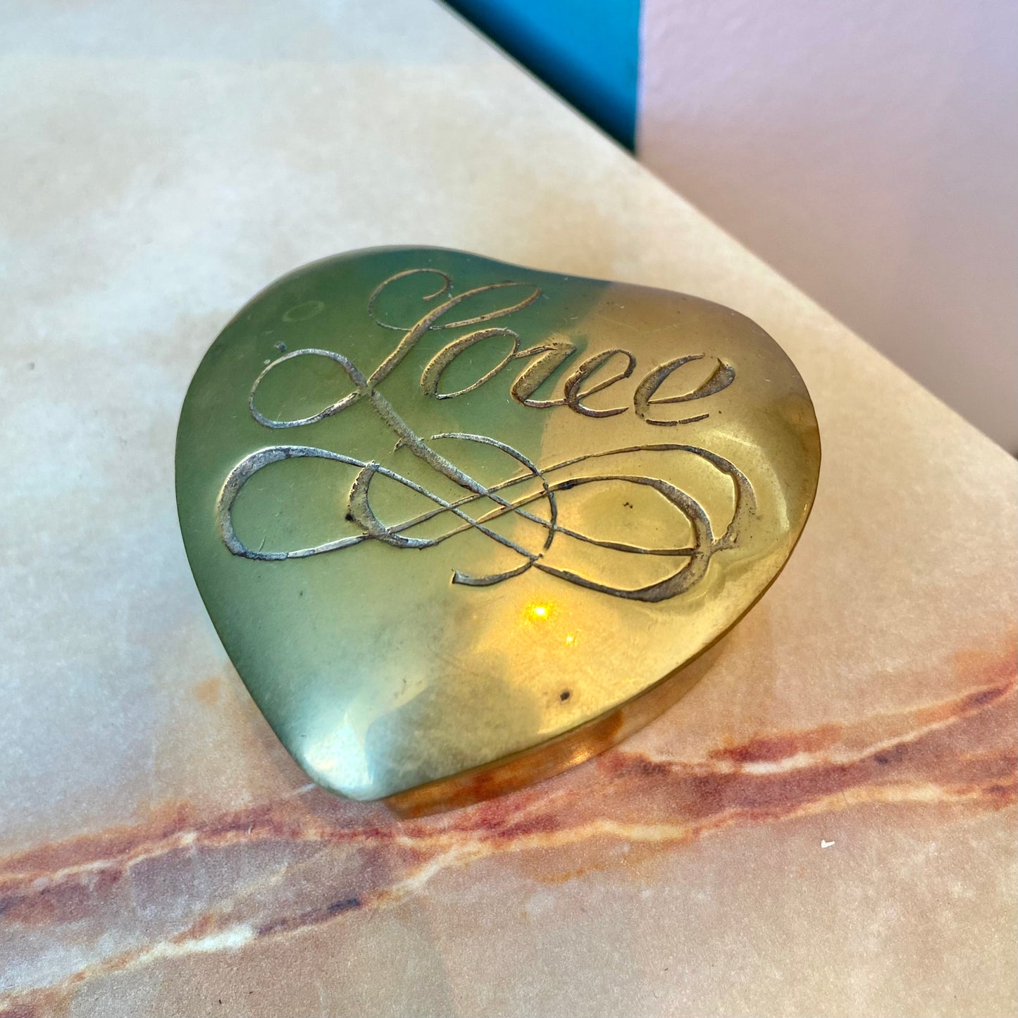 Vintage Brass Love Trinket Box