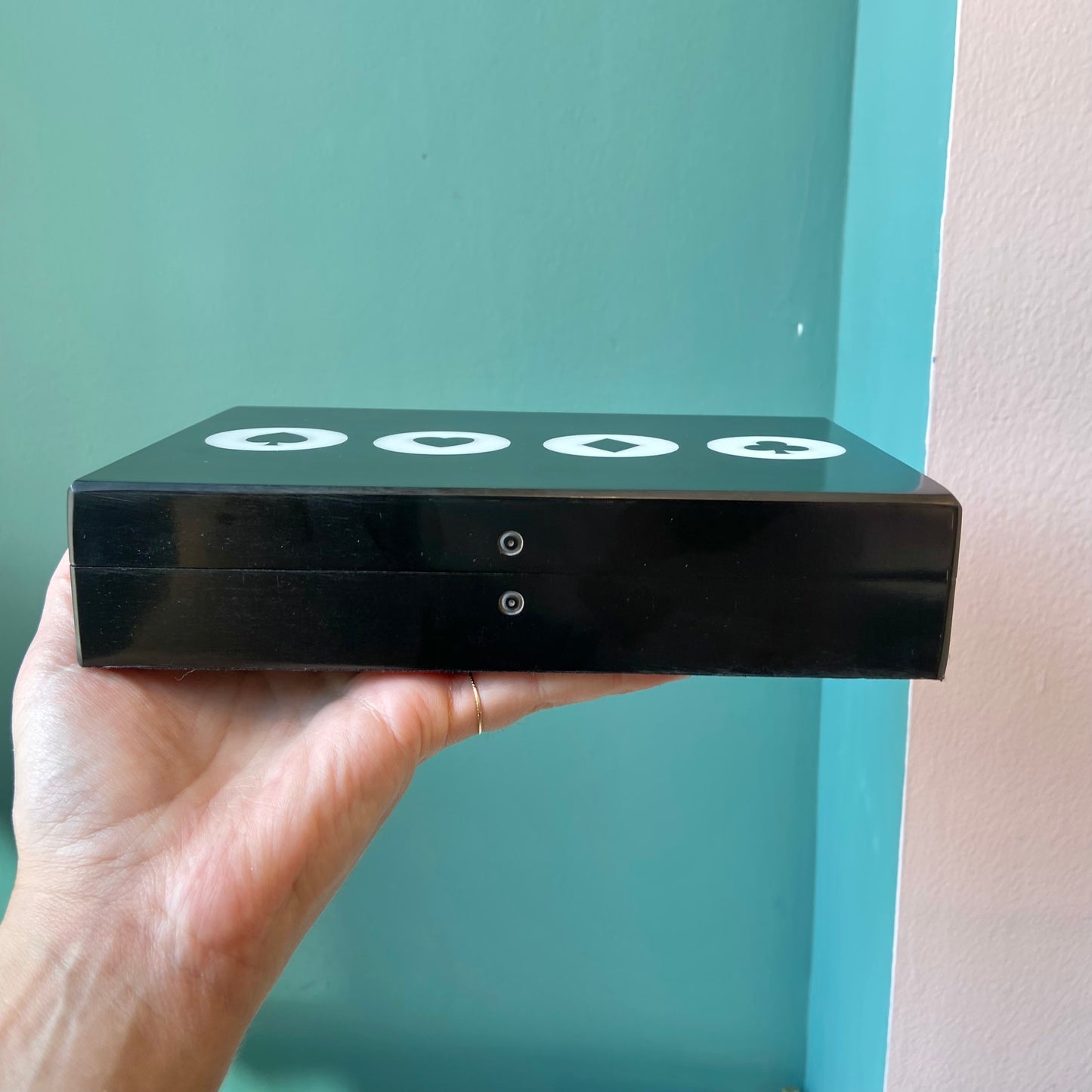 Black Resin Box with 2 Decks of Cards and 5 Dice
