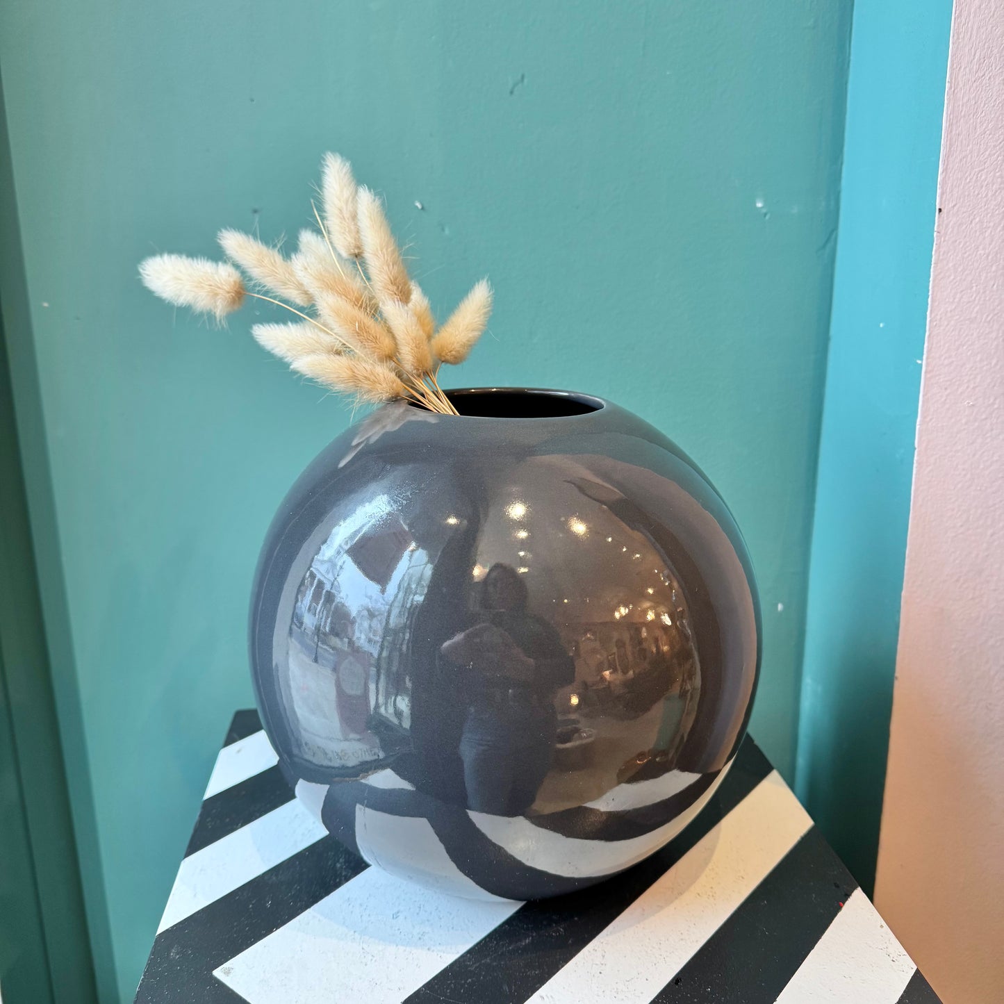 Vintage Dark Gray Orb Ceramic Vase