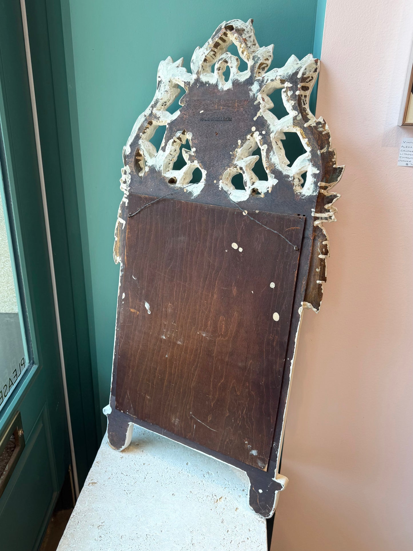Vintage White Rococo Style Mirror with Carved Maiden Mask Crest