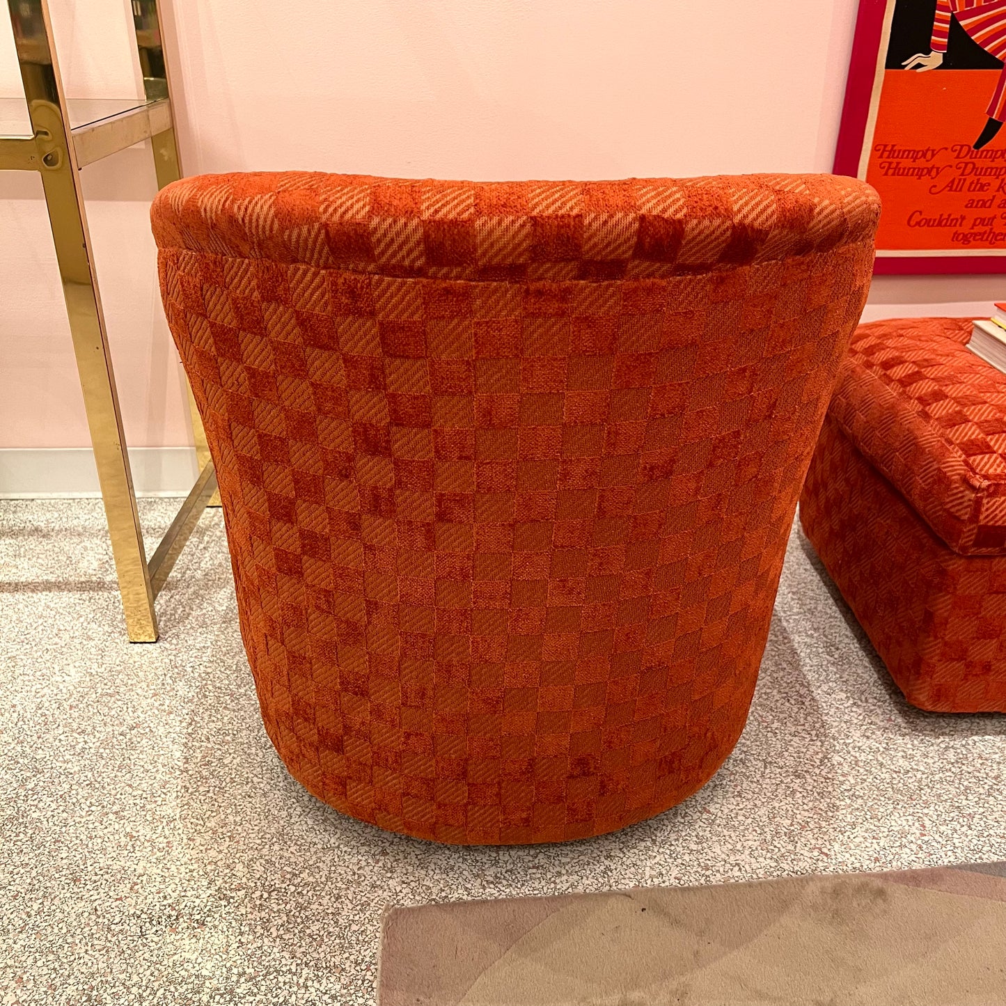 Vintage Dark Orange Checkered Tub Chair by Billy Baldwin for Luten-Clarey-Stern