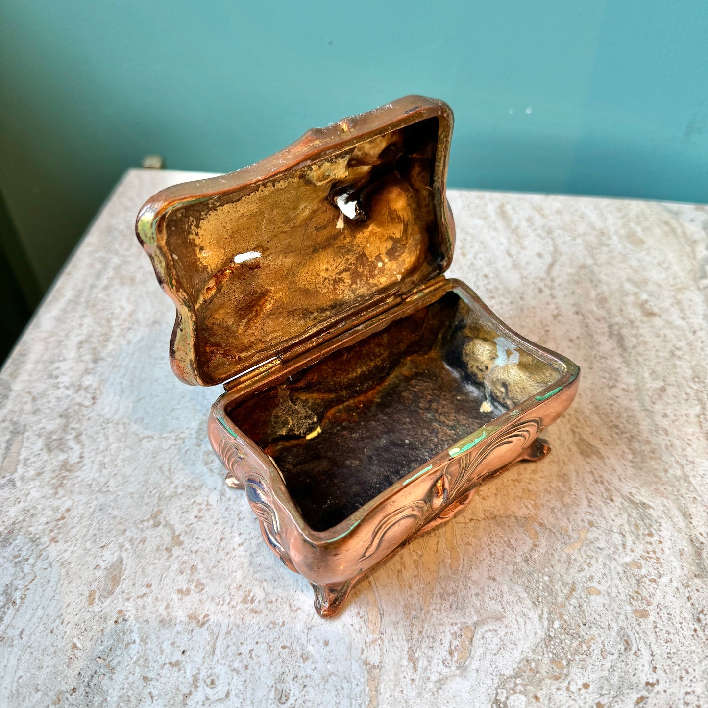 Antique Art Nouveau Copper Jewelry Box by Jennings Brothers