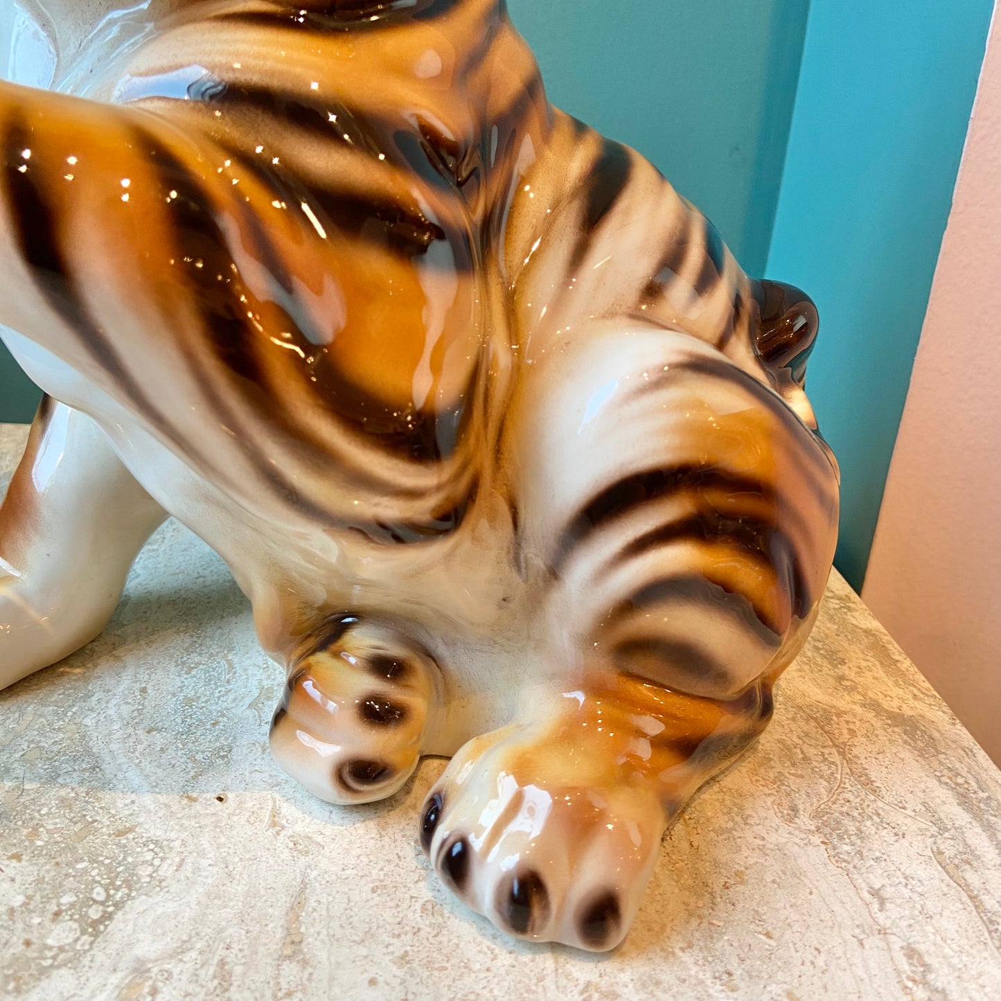 Vintage Italian Porcelain Tiger Cub Statue
