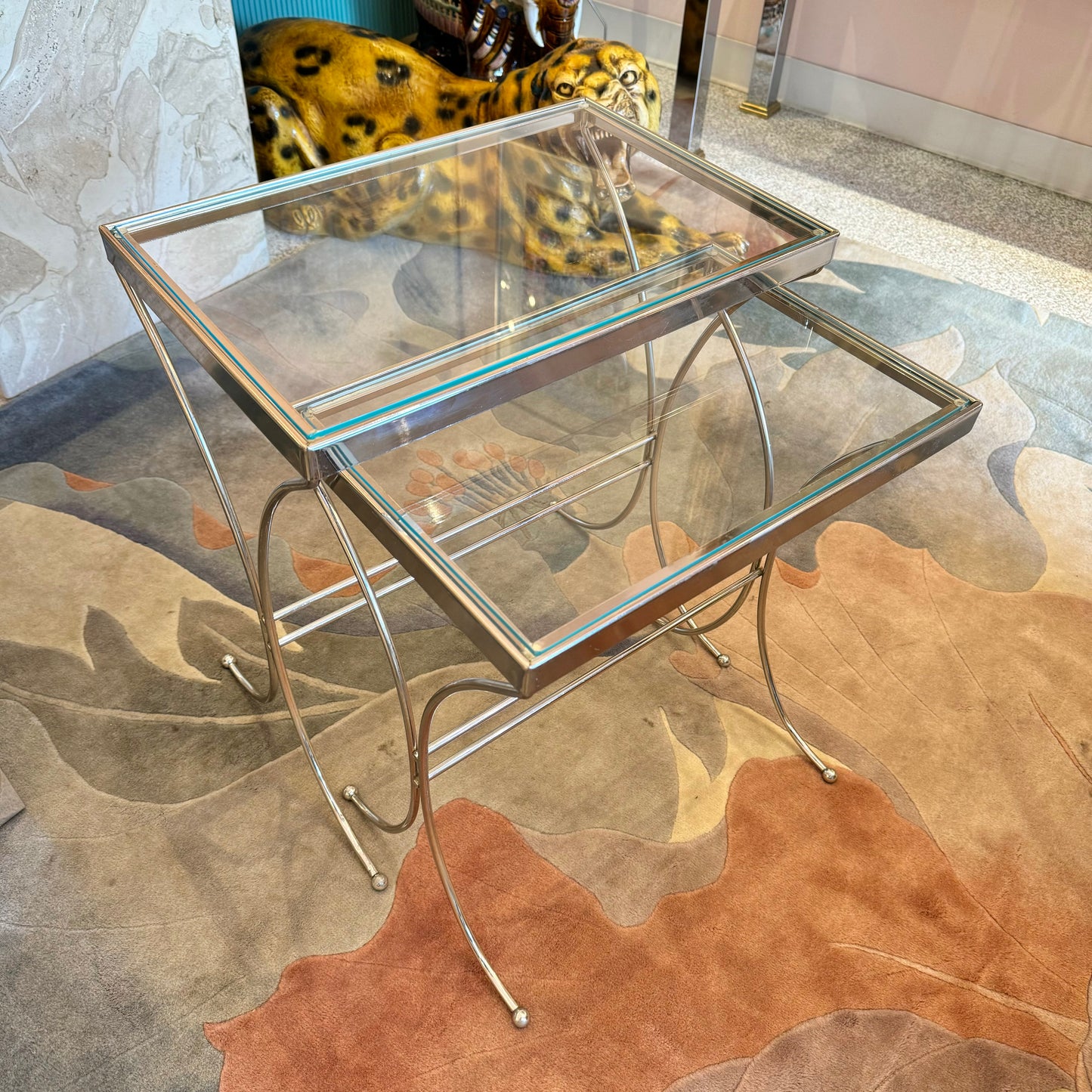 Pair of Vintage Chrome and Glass Nesting Side Tables