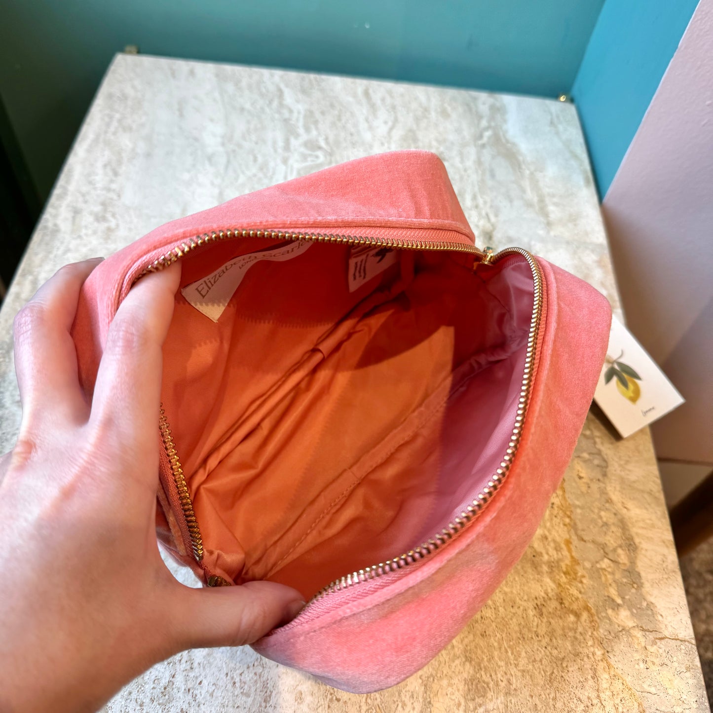 Pink Velvet Lemon Blossom Makeup Bag by Elizabeth Scarlett