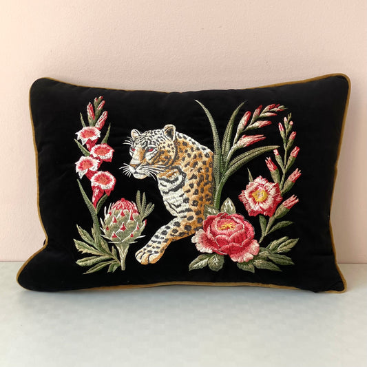 Velvet Embroidered Leopard Pillow by Myth & Thread