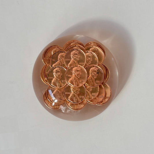 Vintage 1973 Penny Lucite Paperweight