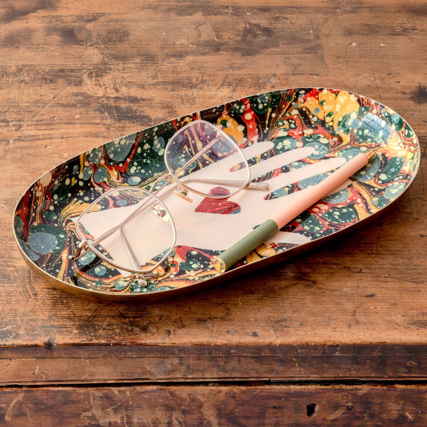Heart in Hand Oval Enamel Tray by Roomytown London
