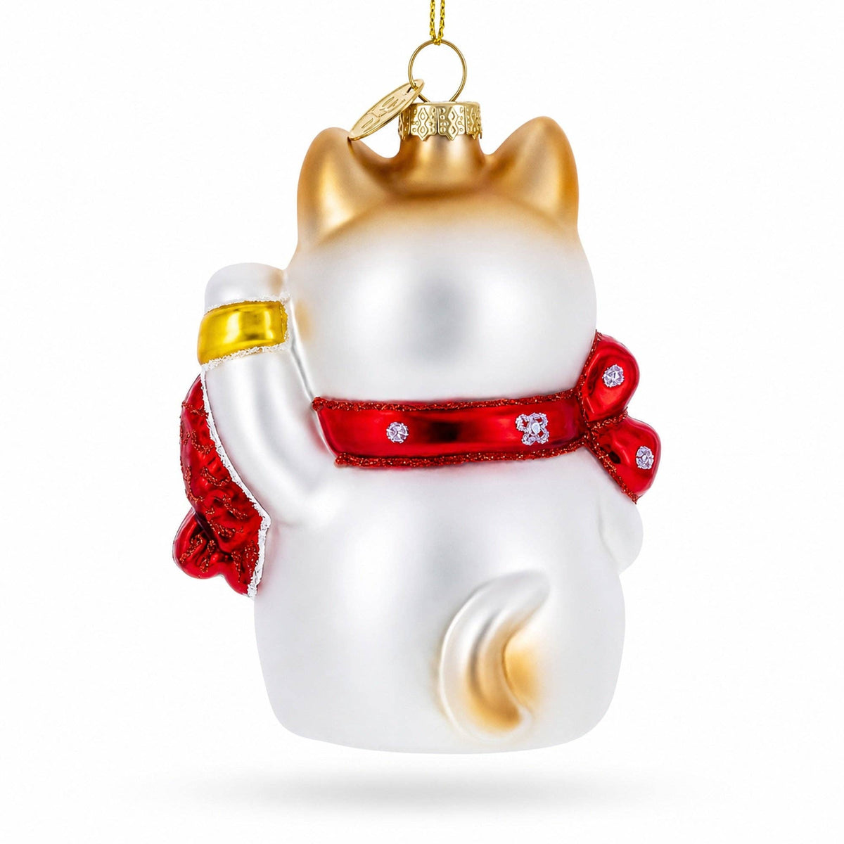 Lucky Maneki Neko Fortune Cat with Gold Coins Glass Ornament