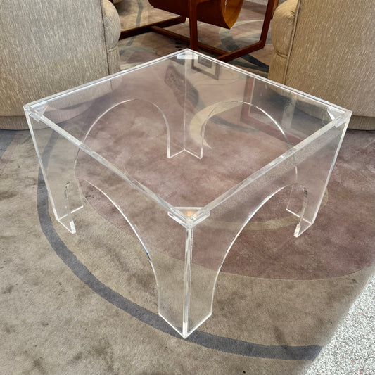Vintage Square Lucite Coffee Table with Arch Base