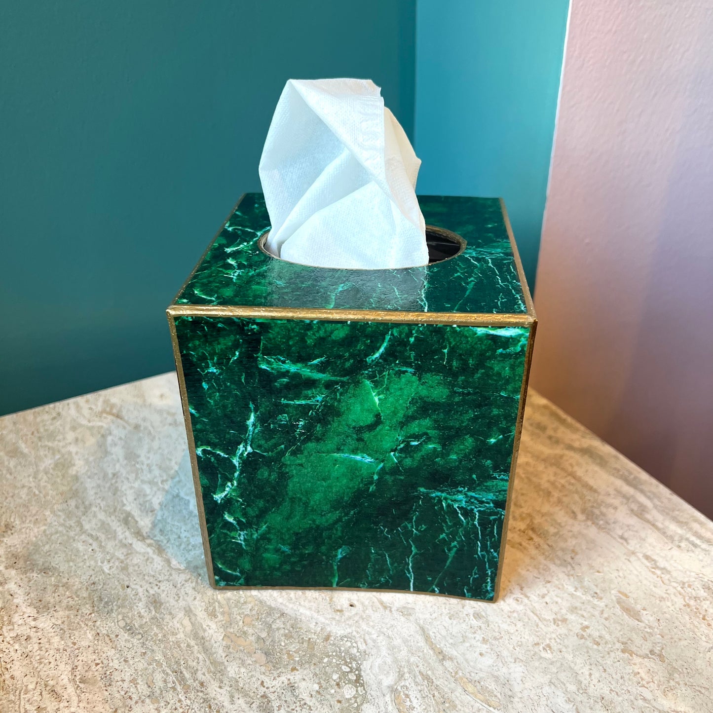 Malachite Papier Mache Tissue Box Cover