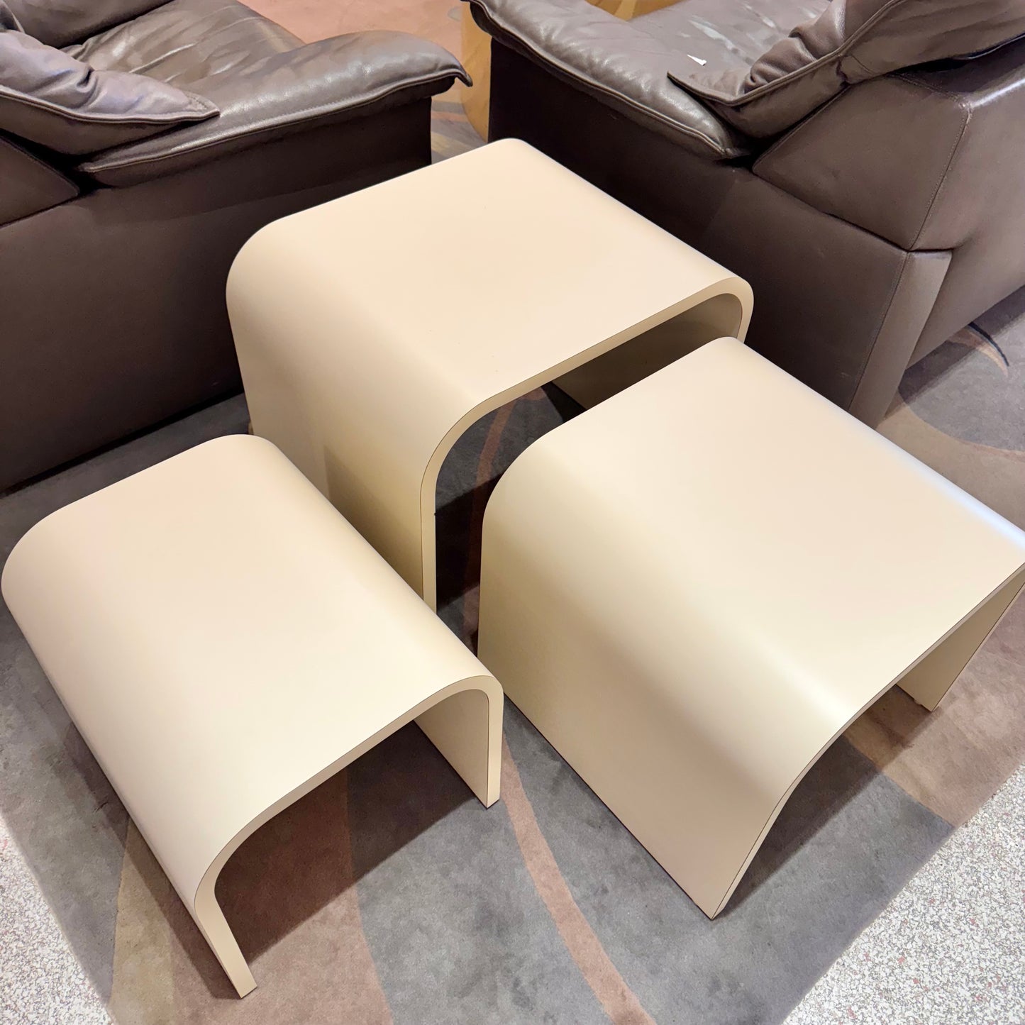 Set of 3 Vintage Cream Formica Waterfall Nesting Tables