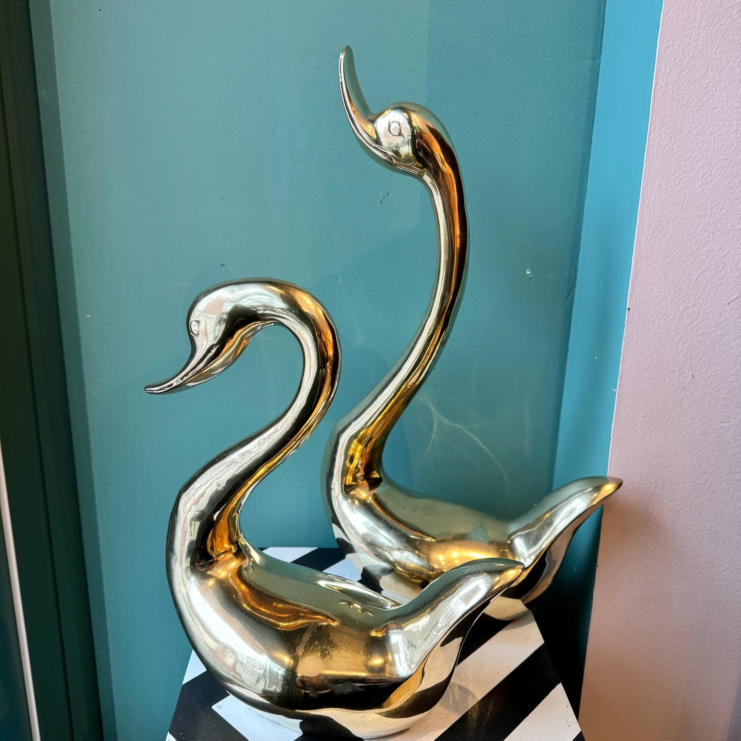 Large Pair of Vintage Brass Swans