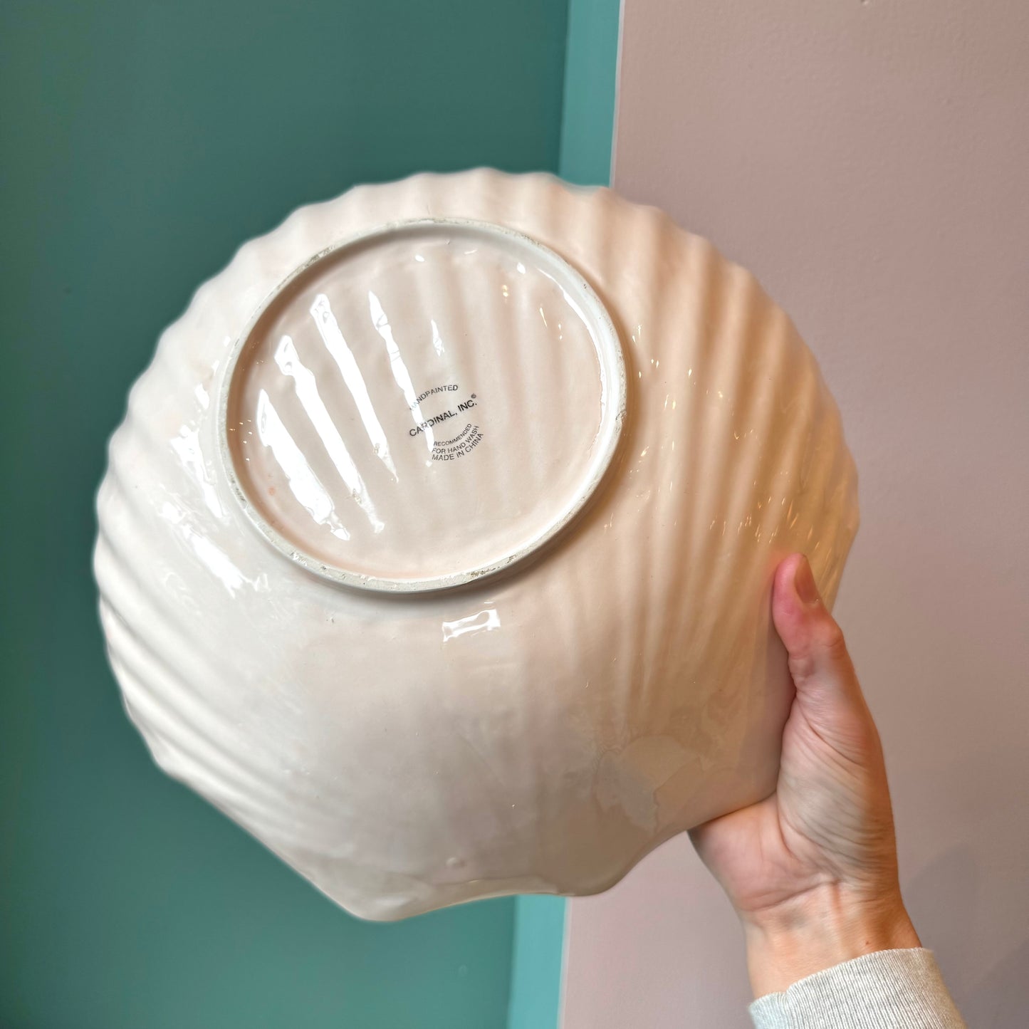 Vintage Large Hand Painted Clam Shell Serving Bowl by Cardinal Inc.