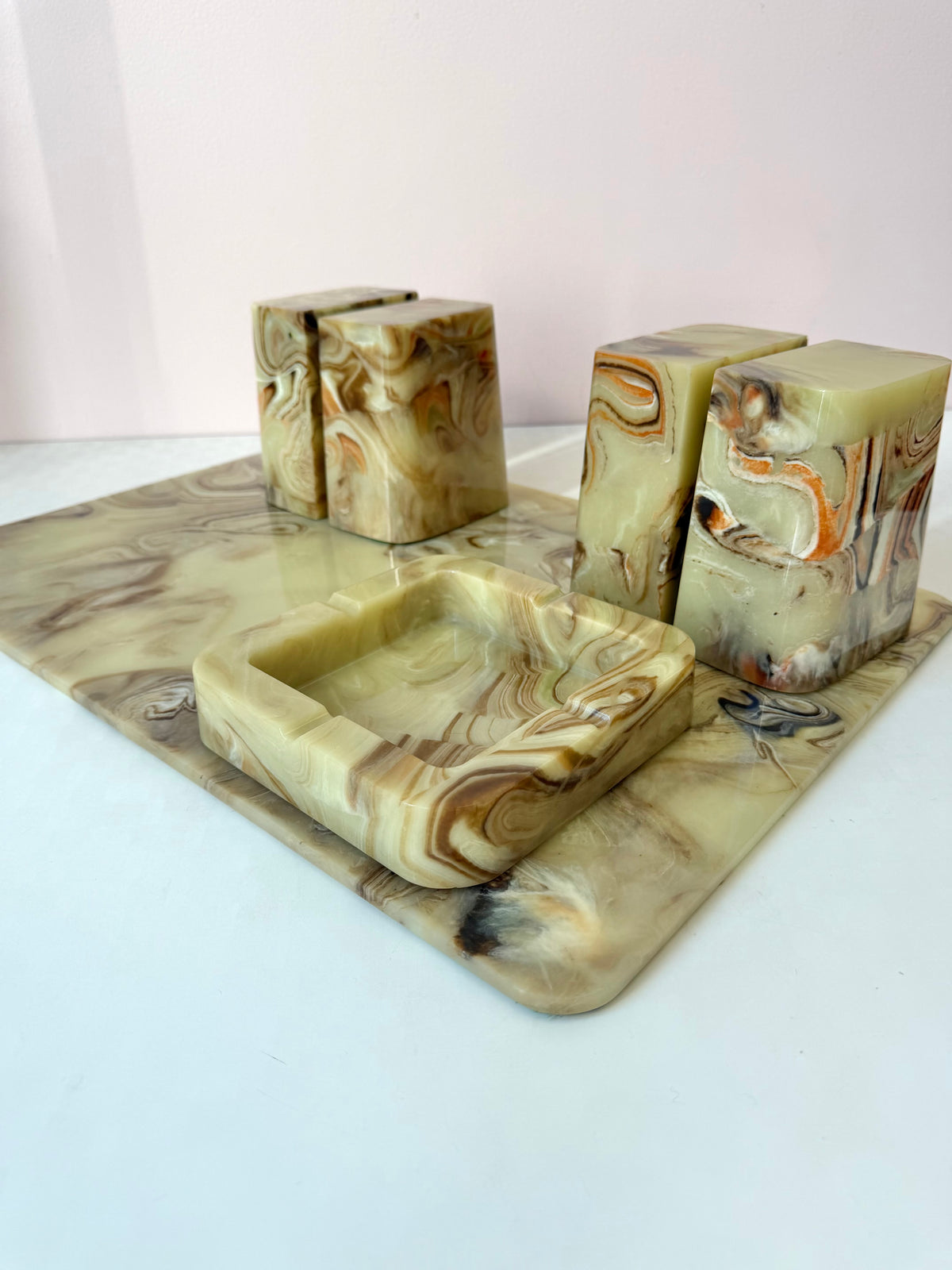 Vintage Faux Green Onyx Desk Tray