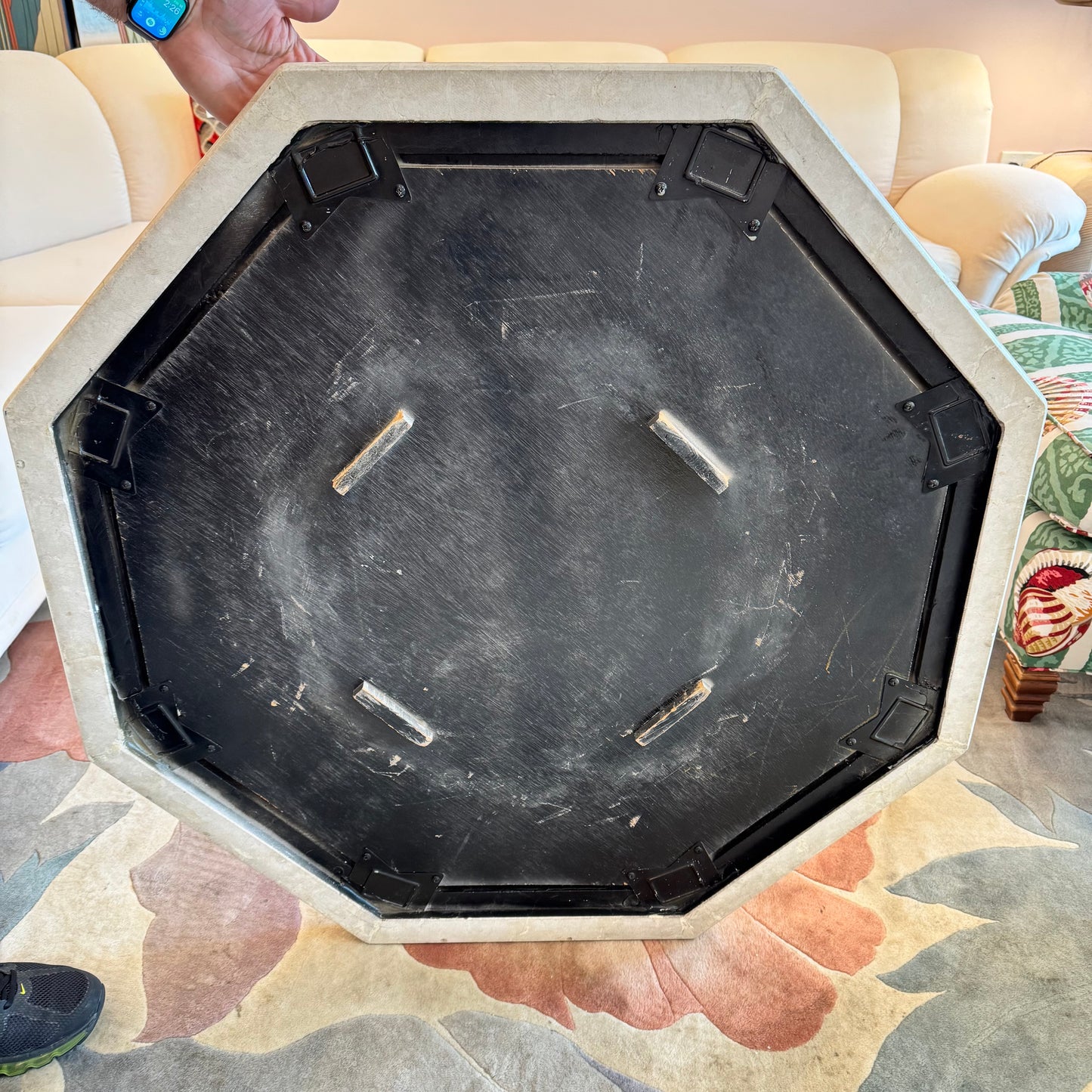 Vintage Octagonal Tessellated White Marble Coffee Table