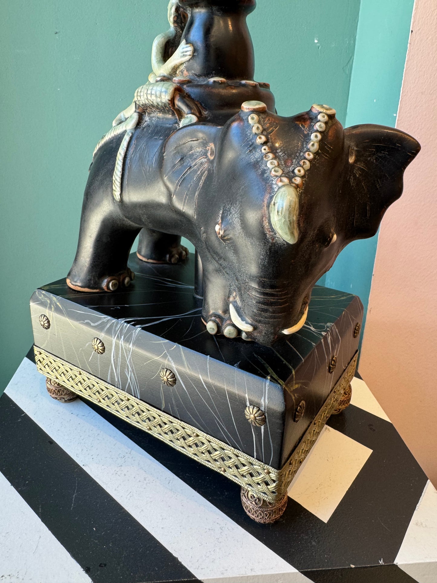 Vintage Raymond Waites for Tyndale Asian Elephant and Rider Table Lamp