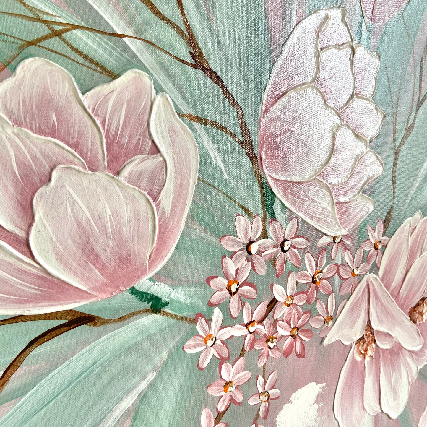 Framed 1980’s Pink Flower Bouquet Giclee by P. Pinault