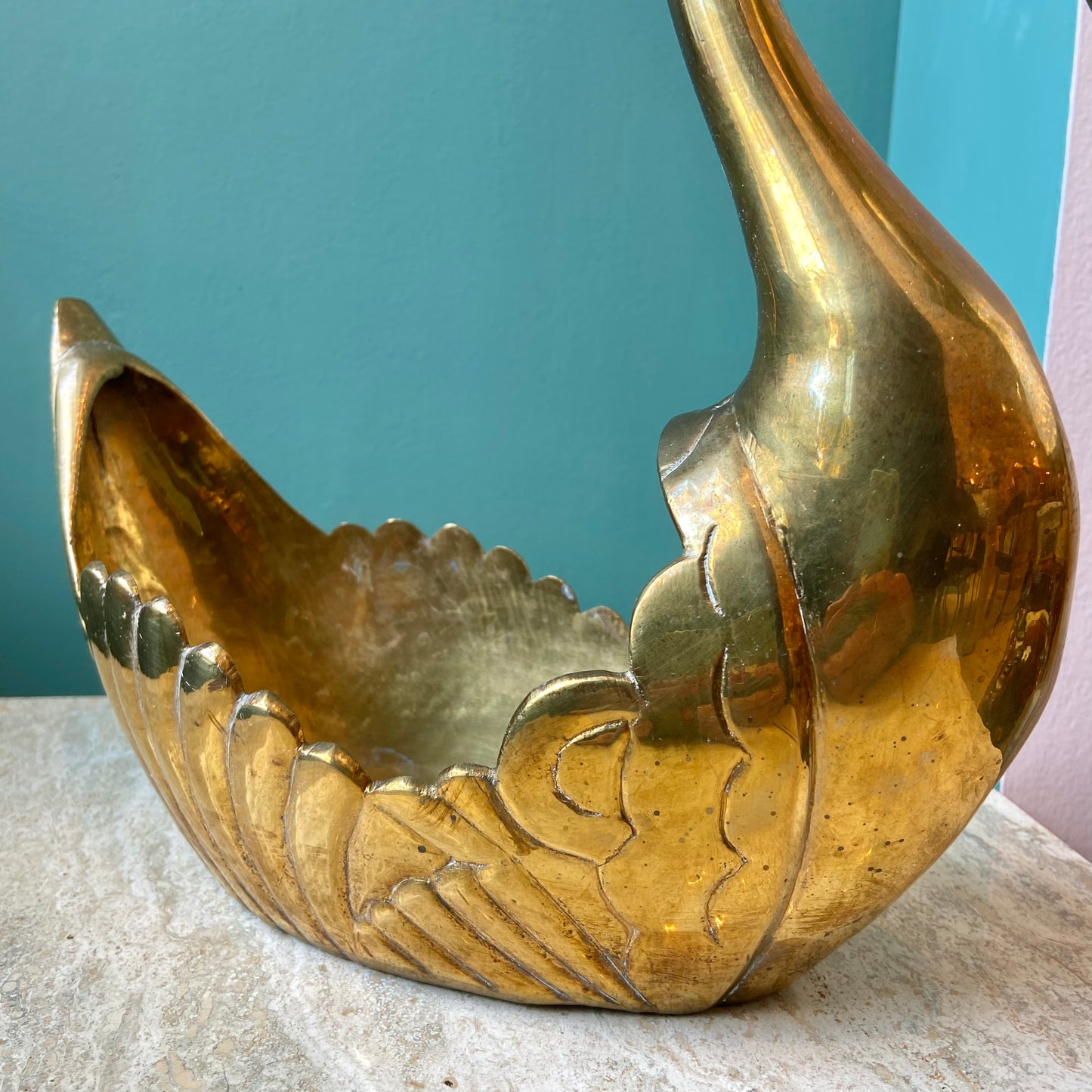 Vintage Brass Swan Planter